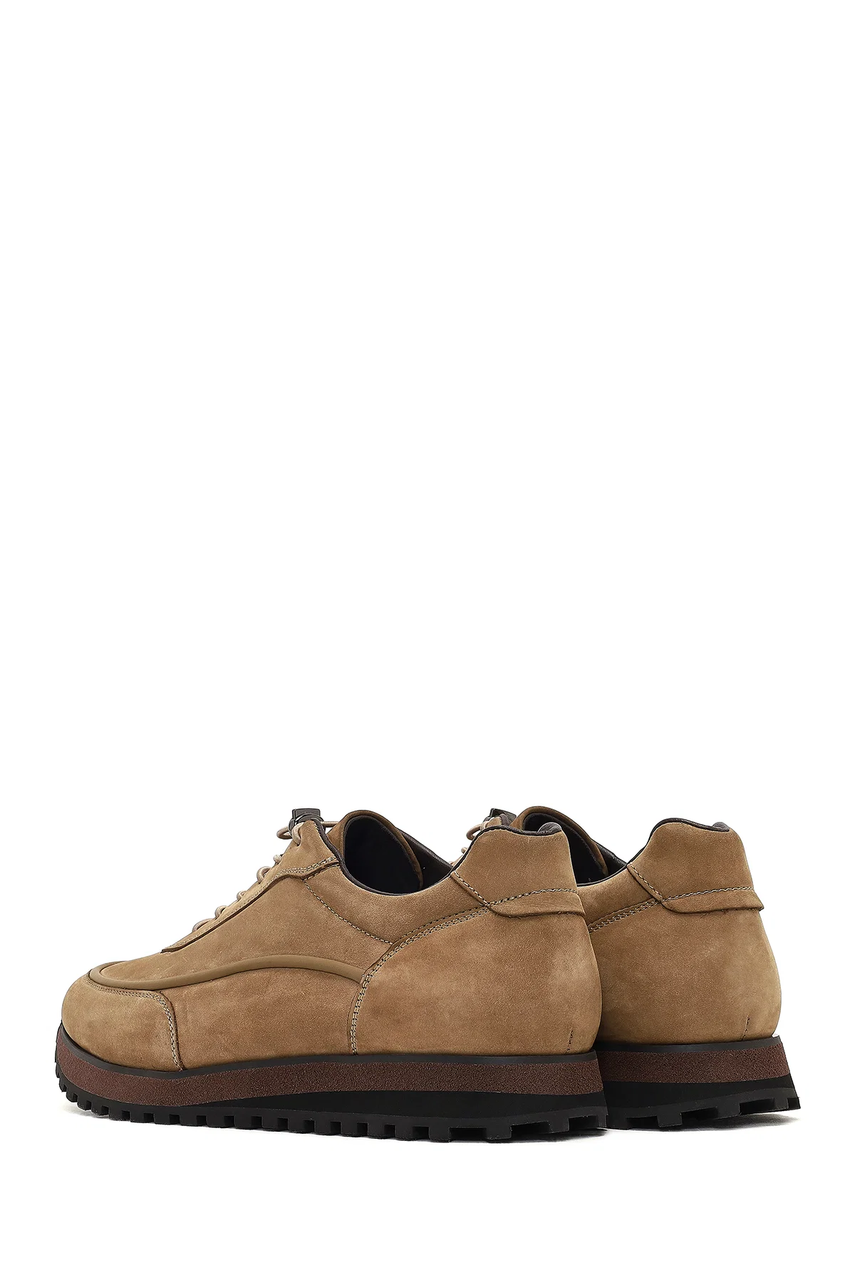 Erkek Vizon Bağcıklı Kalın Tabanlı Nubuk Deri Casual Sneaker - Image 5