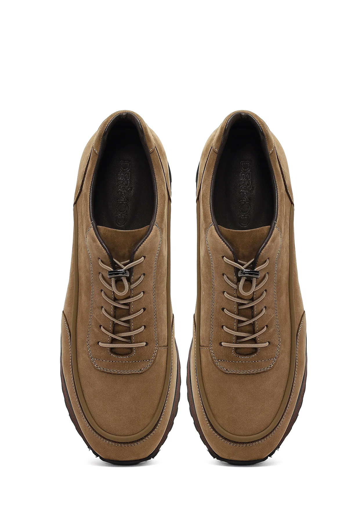 Erkek Vizon Bağcıklı Kalın Tabanlı Nubuk Deri Casual Sneaker - Image 7