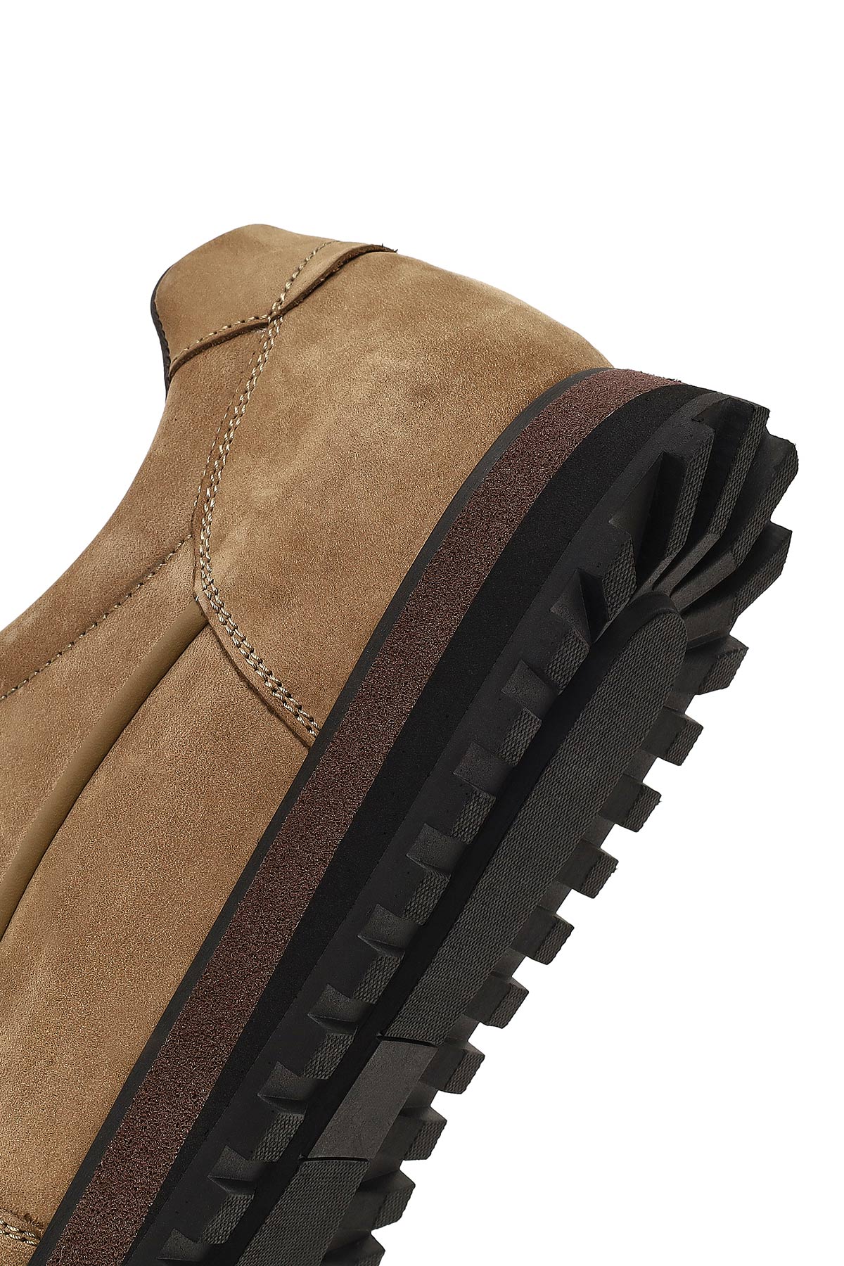 Erkek Vizon Bağcıklı Kalın Tabanlı Nubuk Deri Casual Sneaker - Image 8