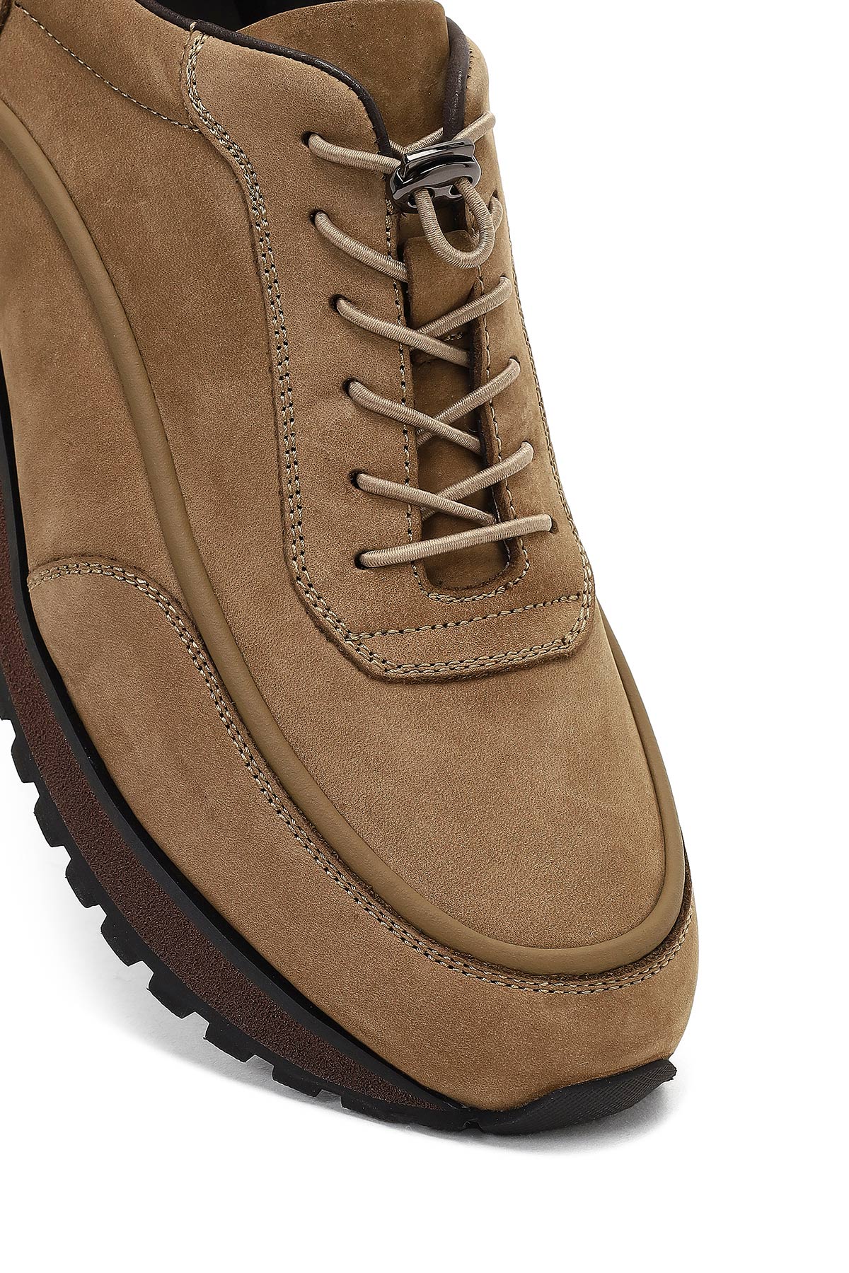 Erkek Vizon Bağcıklı Kalın Tabanlı Nubuk Deri Casual Sneaker - Image 9