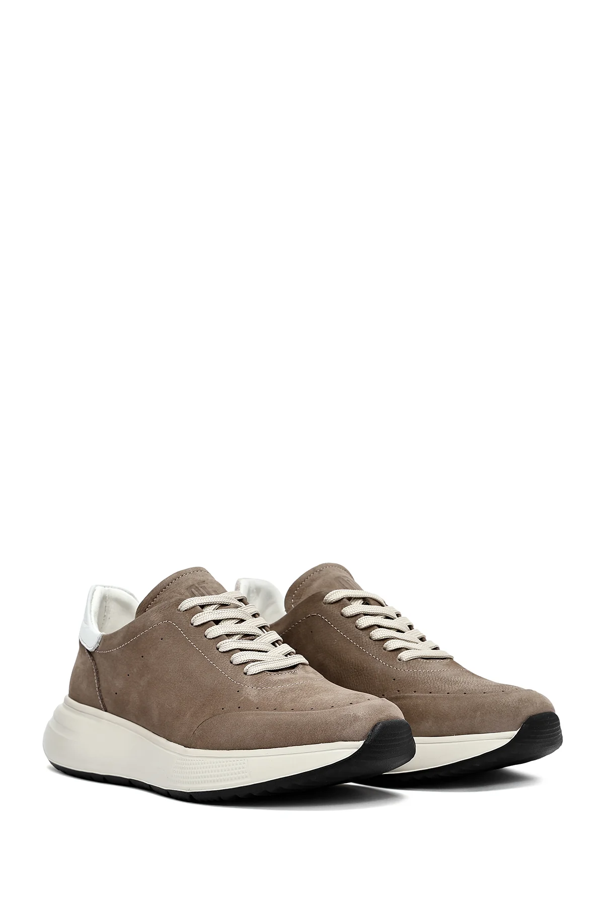 Erkek Vizon Bağcıklı Kalın Tabanlı Nubuk Deri Sneaker - Image 3
