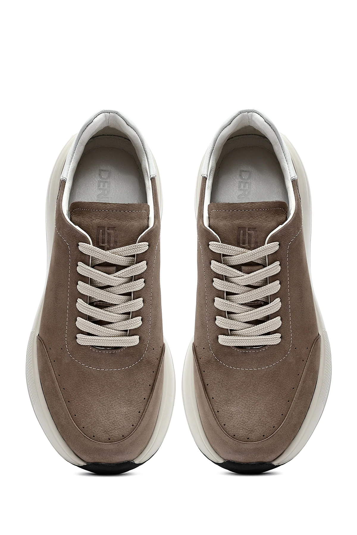 Erkek Vizon Bağcıklı Kalın Tabanlı Nubuk Deri Sneaker - Image 7