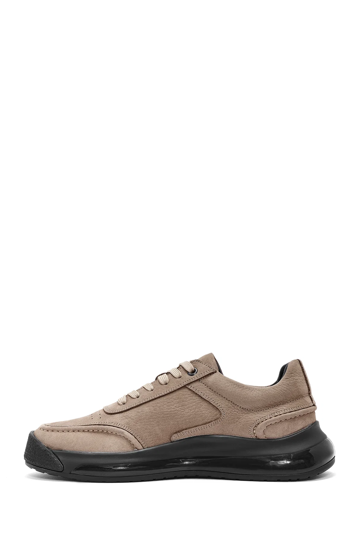 Erkek Vizon Bağcıklı Kalın Tabanlı Nubuk Deri Sneaker - Image 2