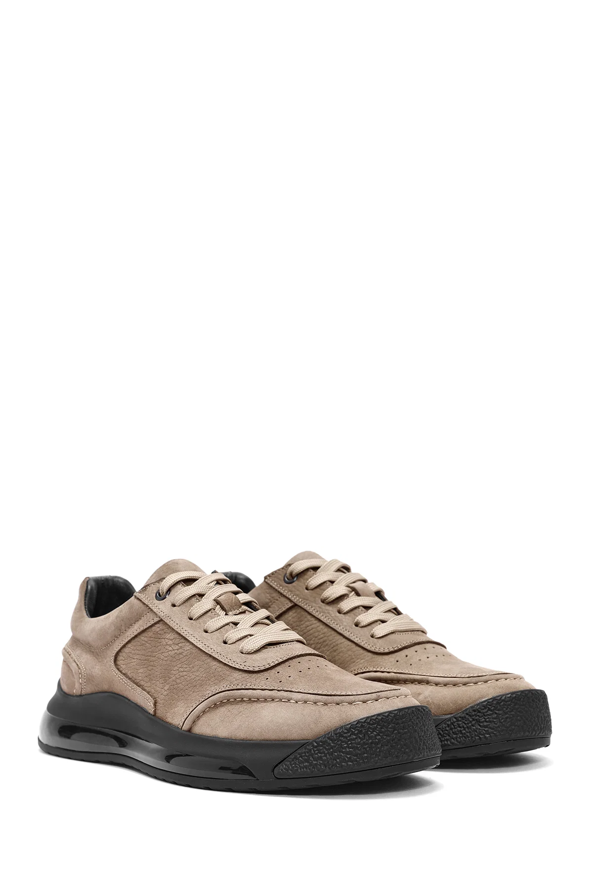 Erkek Vizon Bağcıklı Kalın Tabanlı Nubuk Deri Sneaker - Image 3