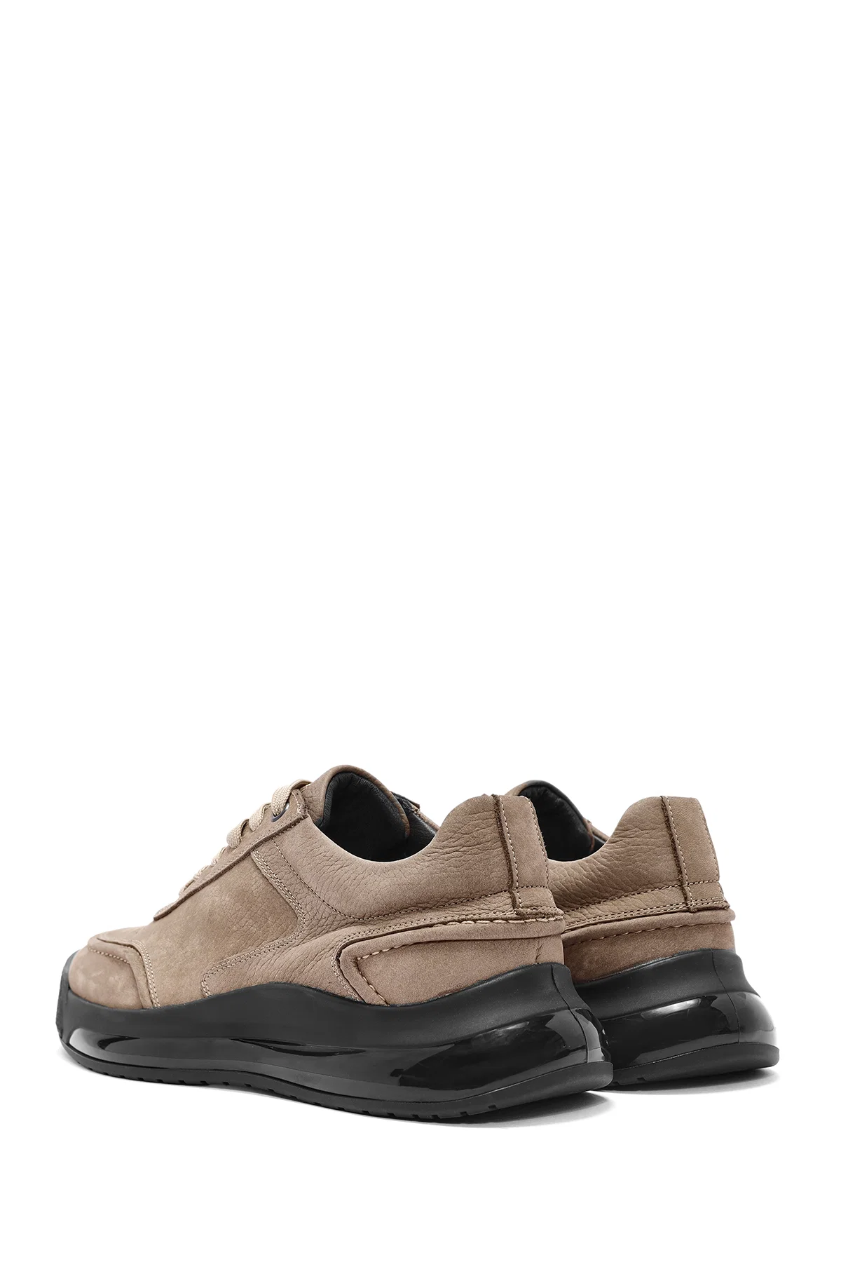 Erkek Vizon Bağcıklı Kalın Tabanlı Nubuk Deri Sneaker - Image 5
