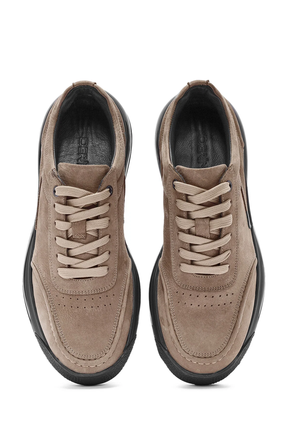Erkek Vizon Bağcıklı Kalın Tabanlı Nubuk Deri Sneaker - Image 7