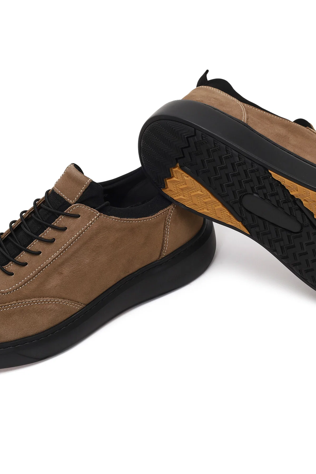 Erkek Vizon Bağcıklı Kalın Tabanlı Nubuk Deri Sneaker - Image 10