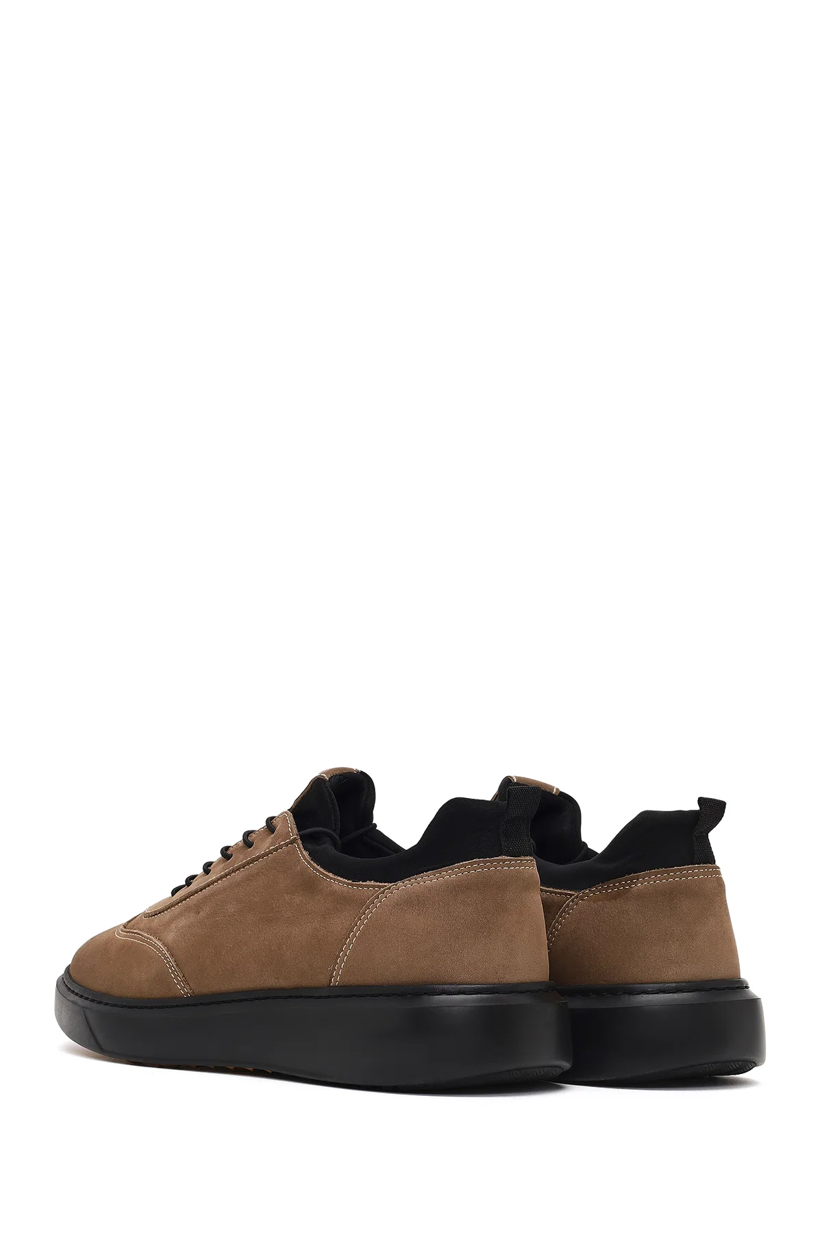 Erkek Vizon Bağcıklı Kalın Tabanlı Nubuk Deri Sneaker - Image 5
