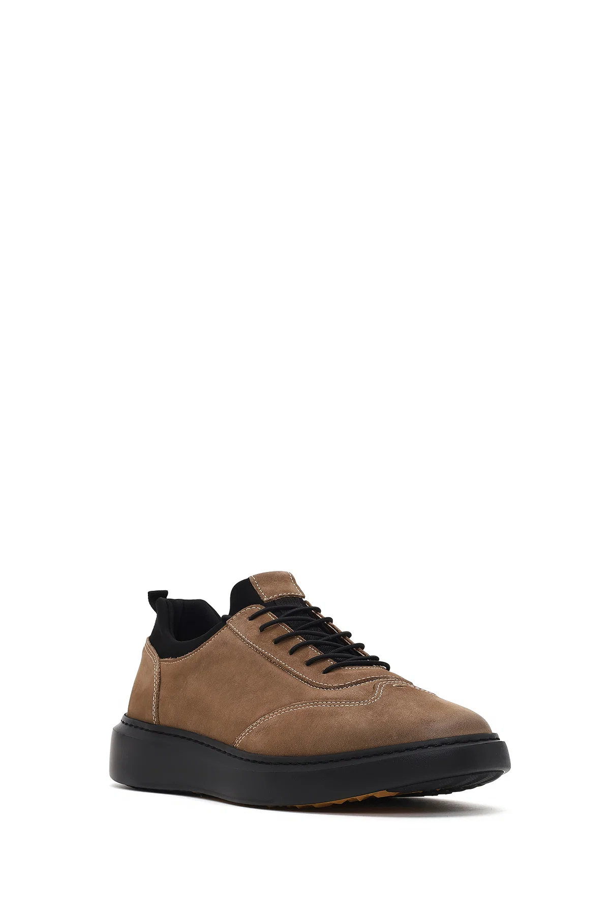 Erkek Vizon Bağcıklı Kalın Tabanlı Nubuk Deri Sneaker - Image 6