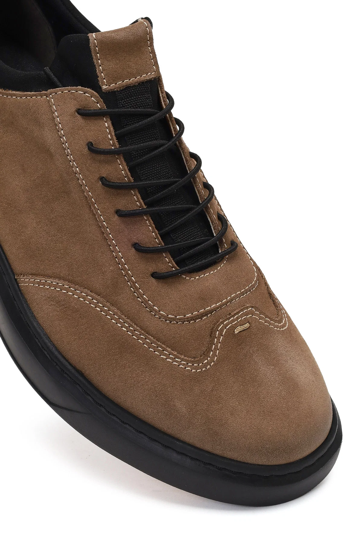Erkek Vizon Bağcıklı Kalın Tabanlı Nubuk Deri Sneaker - Image 9