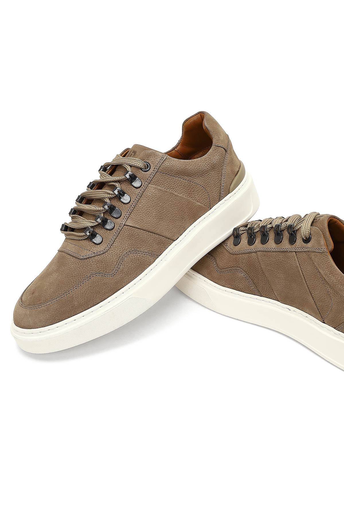 Erkek Vizon Bağcıklı Kalın Tabanlı Nubuk Deri Sneaker - Image 10
