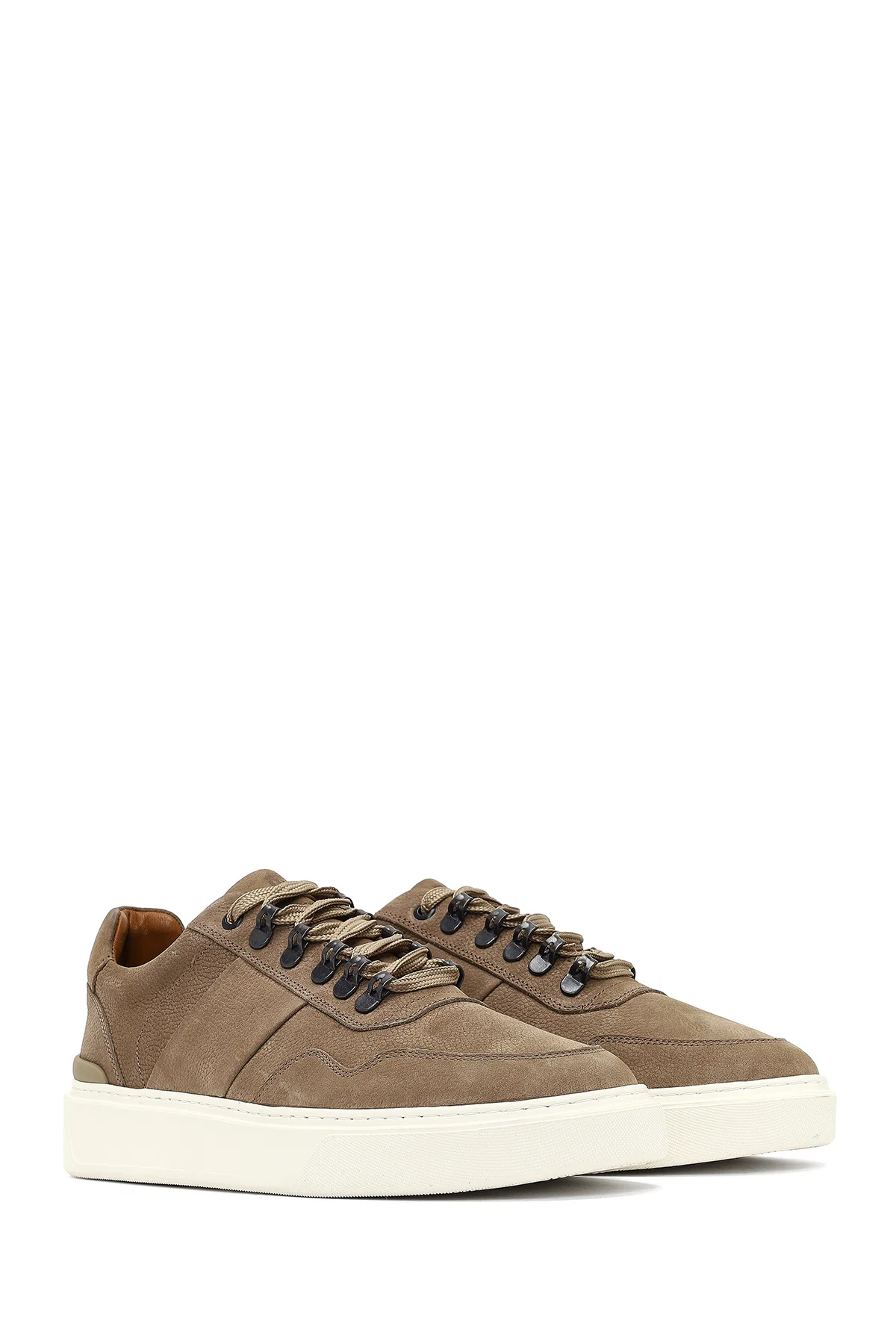 Erkek Vizon Bağcıklı Kalın Tabanlı Nubuk Deri Sneaker - Image 3