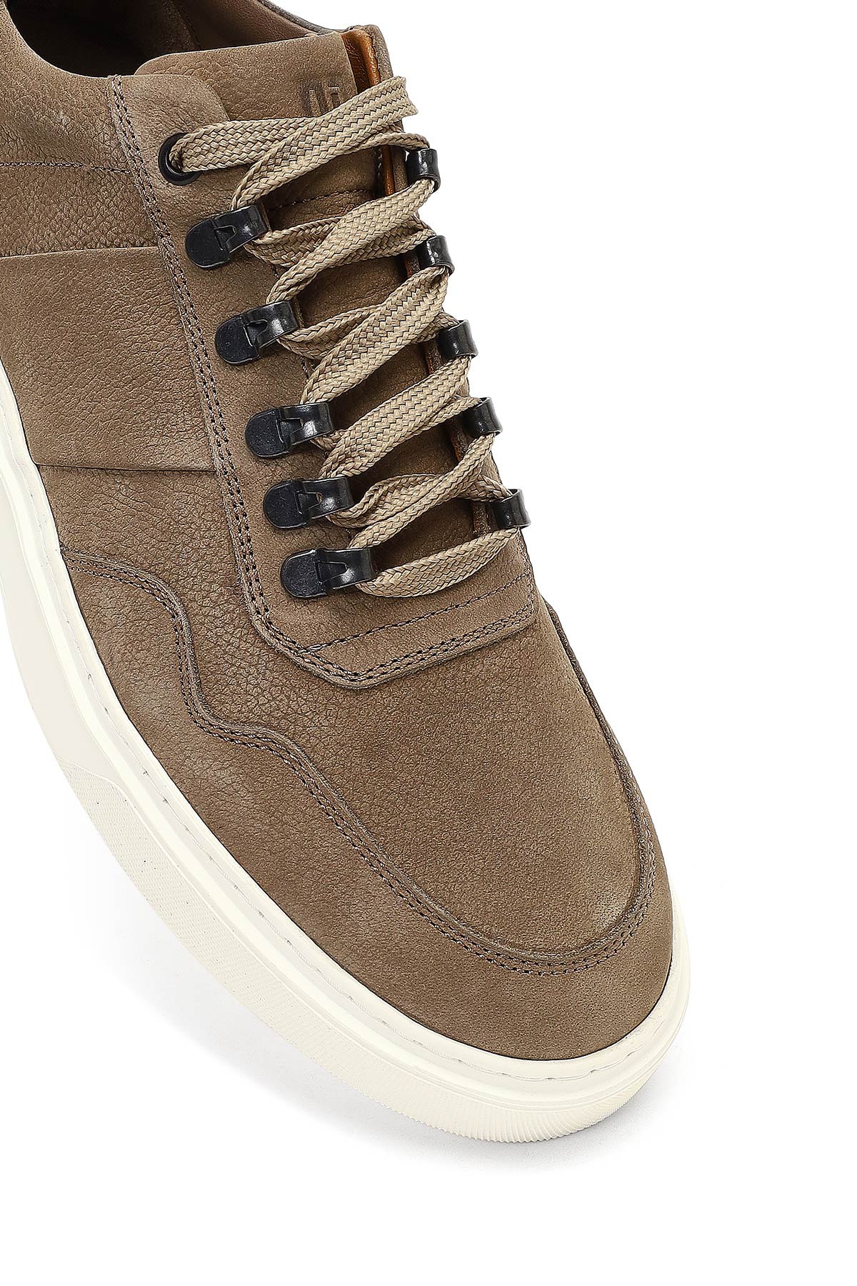 Erkek Vizon Bağcıklı Kalın Tabanlı Nubuk Deri Sneaker - Image 9