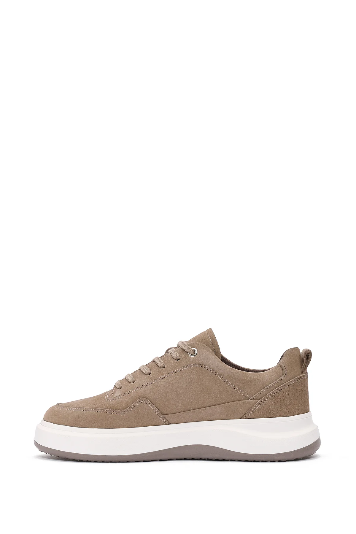 Erkek Vizon Bağcıklı Kalın Tabanlı Nubuk Deri Sneaker - Image 3