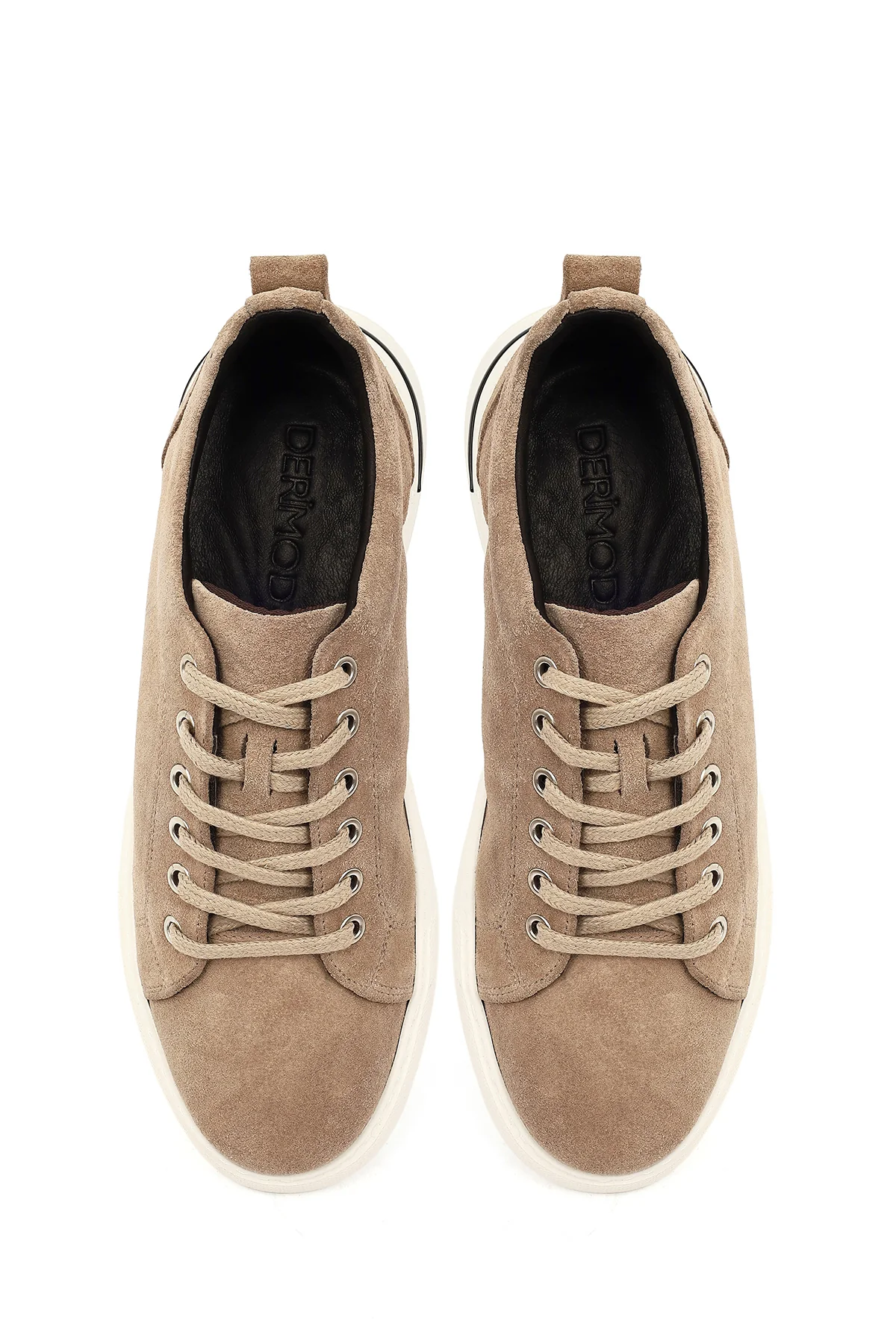Erkek Vizon Bağcıklı Kalın Tabanlı Süet Deri Casual Sneaker - Image 4