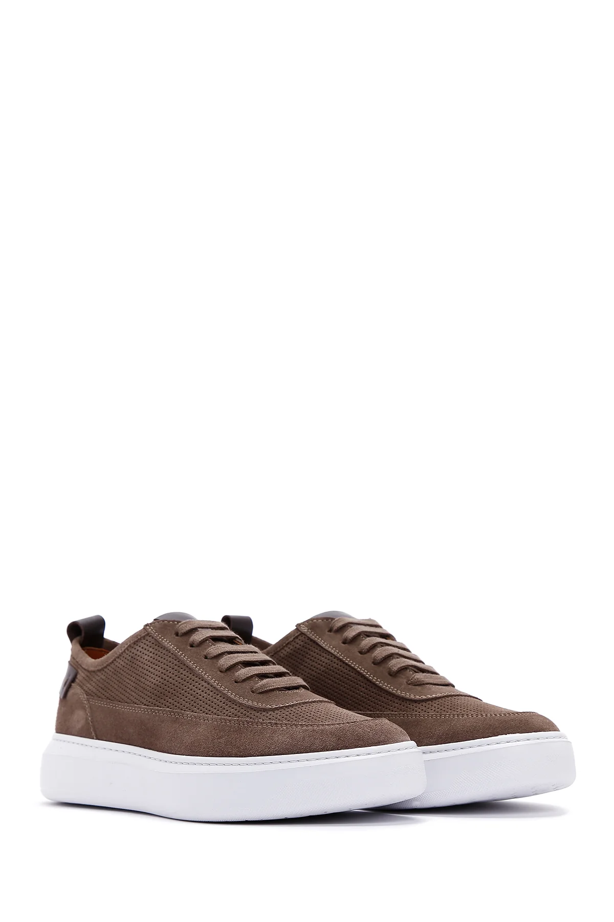 Erkek Vizon Bağcıklı Kalın Tabanlı Süet Deri Sneaker - Image 3