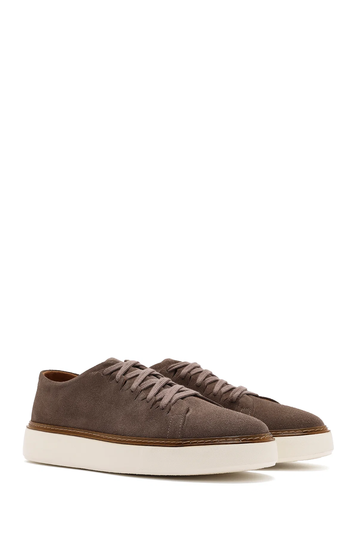 Erkek Vizon Bağcıklı Kalın Tabanlı Süet Deri Sneaker - Image 3