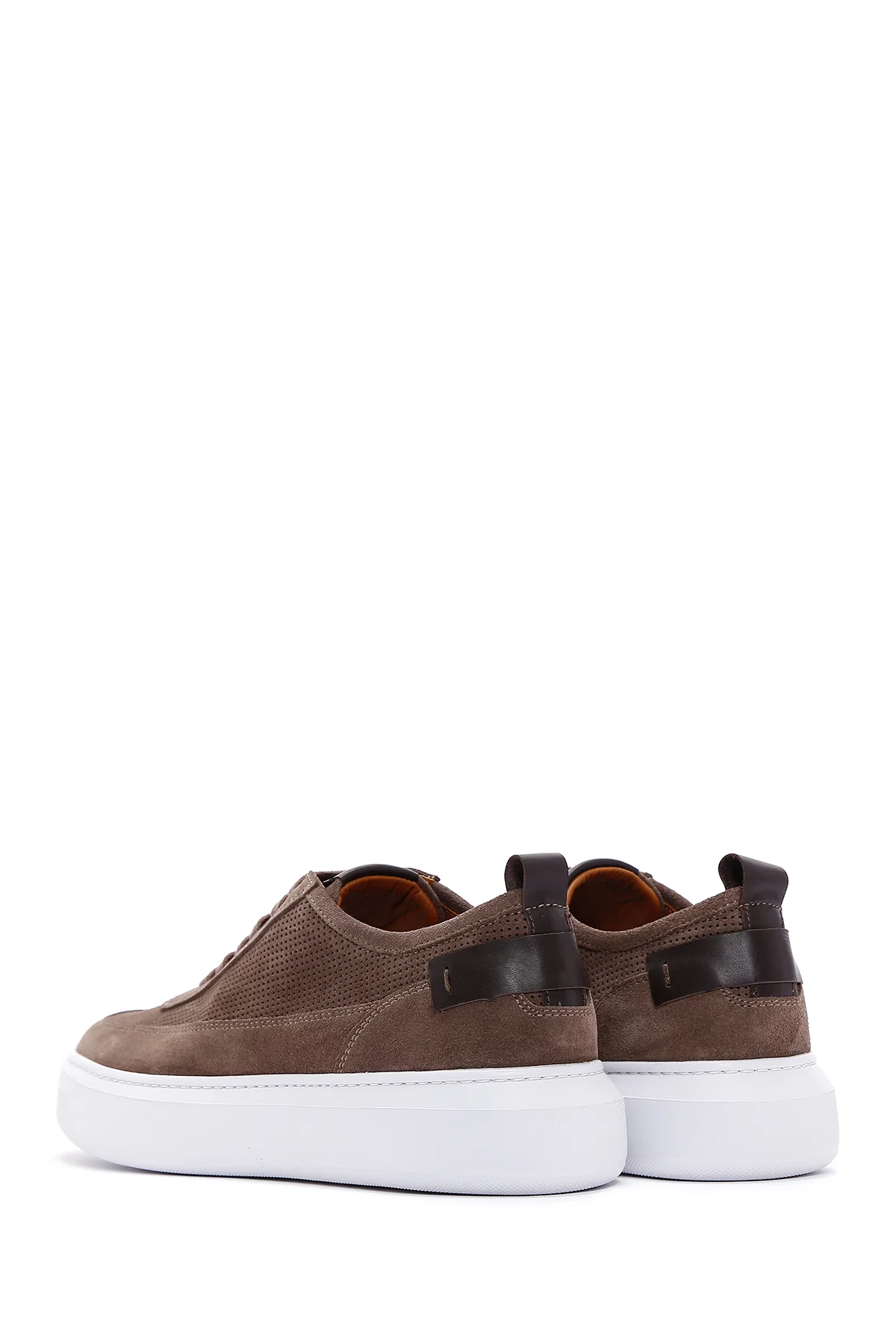 Erkek Vizon Bağcıklı Kalın Tabanlı Süet Deri Sneaker - Image 5