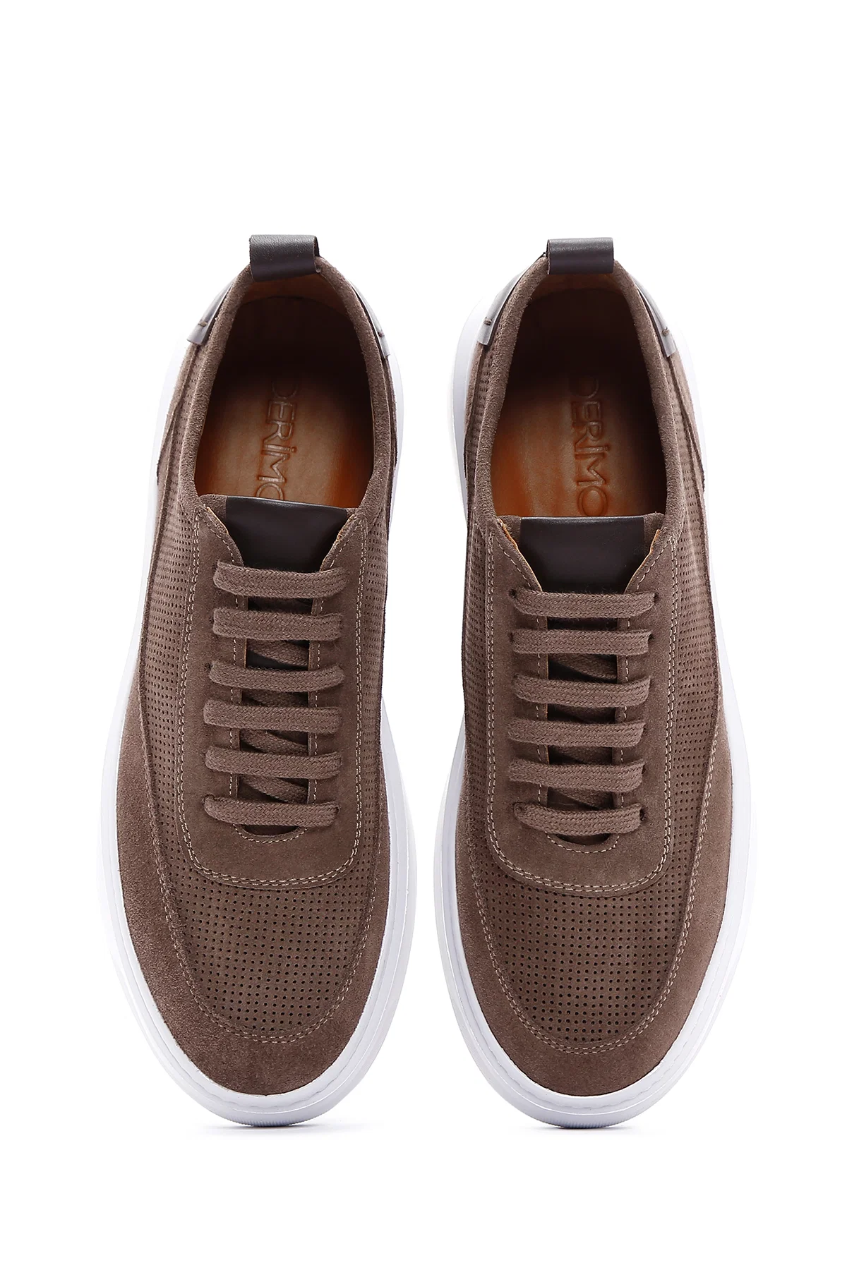 Erkek Vizon Bağcıklı Kalın Tabanlı Süet Deri Sneaker - Image 6