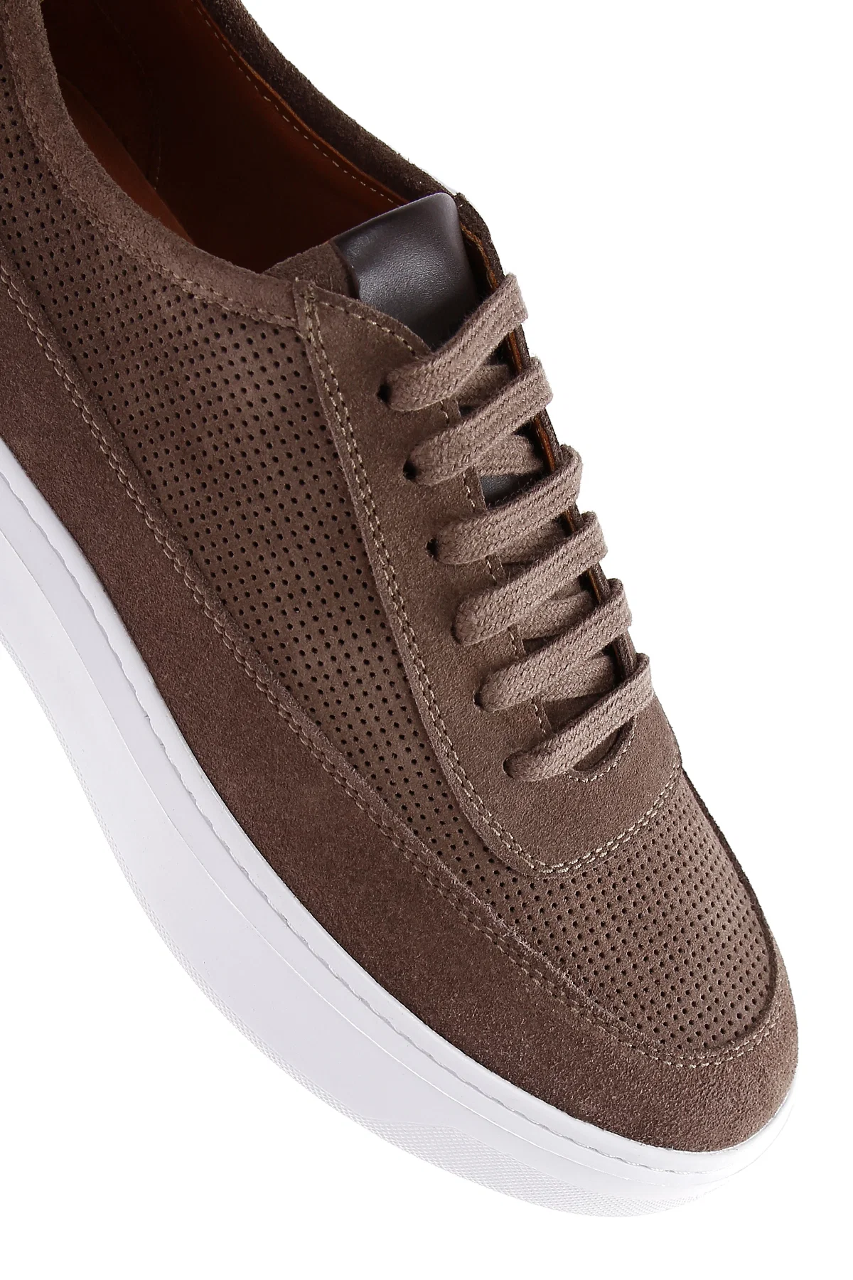 Erkek Vizon Bağcıklı Kalın Tabanlı Süet Deri Sneaker - Image 7