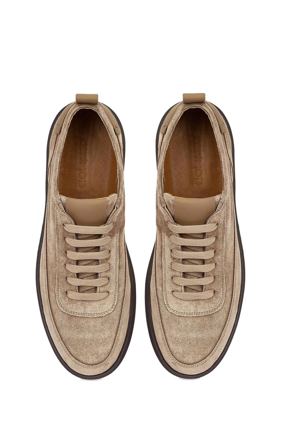 Erkek Vizon Bağcıklı Kalın Tabanlı Süet Deri Sneaker - Image 4