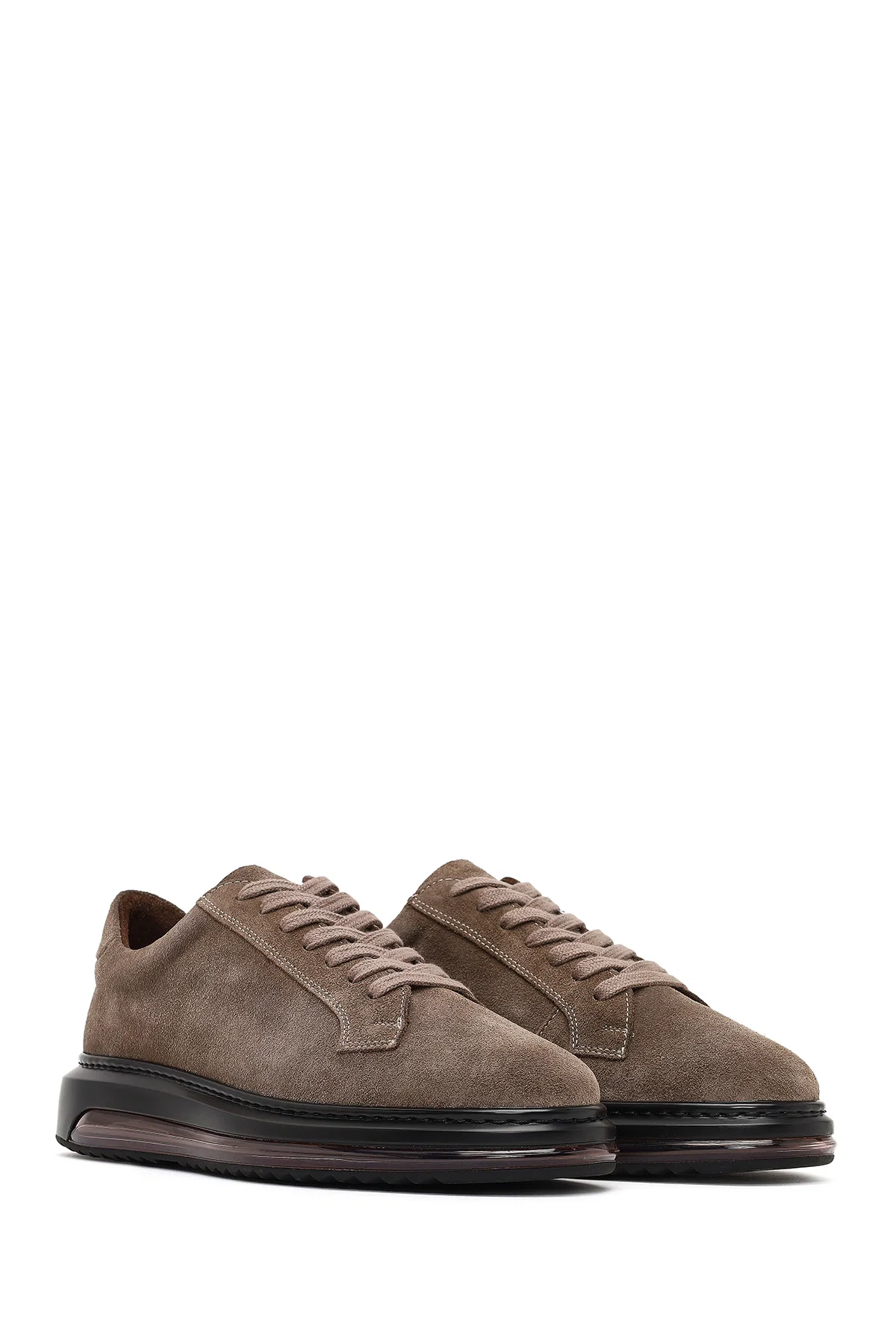 Erkek Vizon Bağcıklı Kalın Tabanlı Süet Deri Sneaker - Image 3