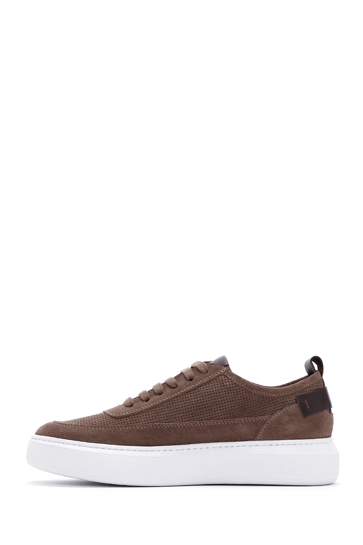 Erkek Vizon Bağcıklı Kalın Tabanlı Süet Deri Sneaker - Image 3