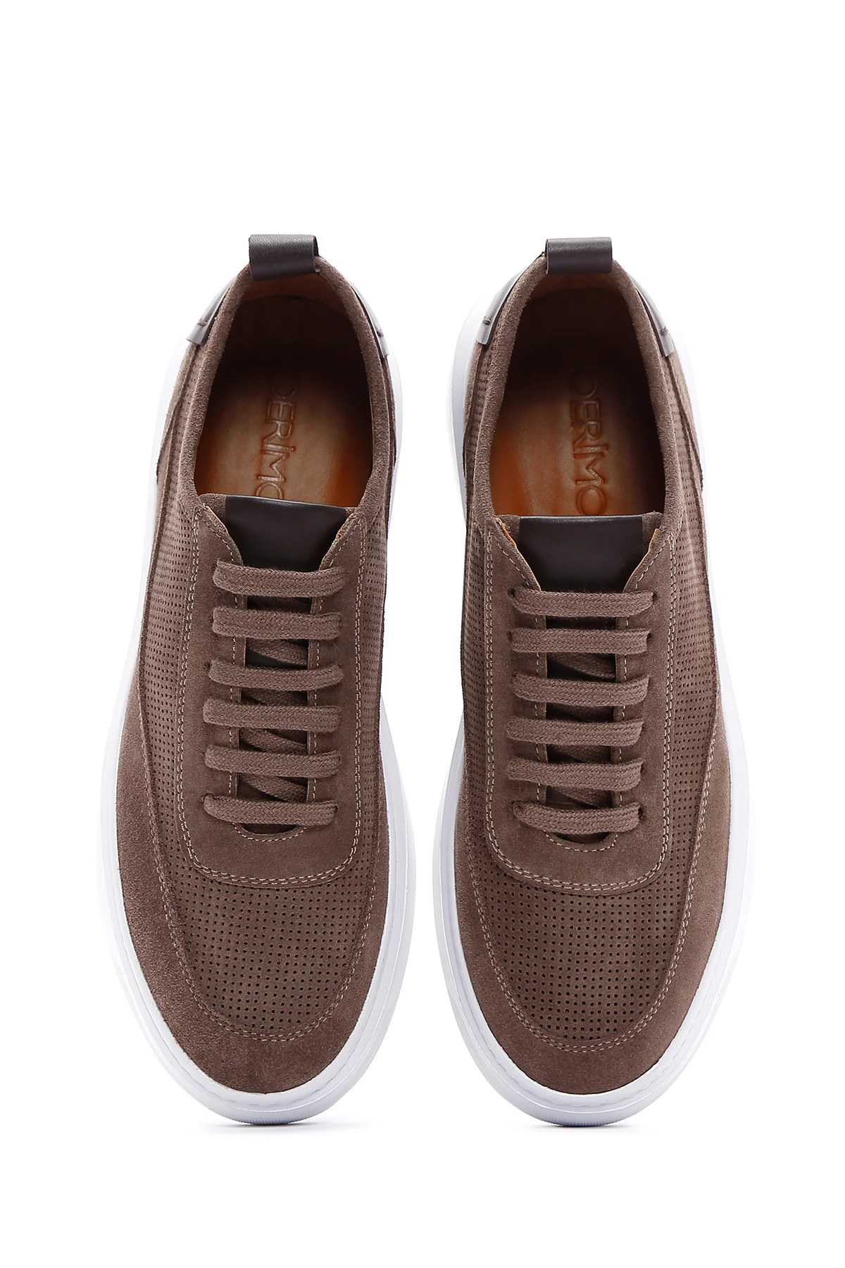 Erkek Vizon Bağcıklı Kalın Tabanlı Süet Deri Sneaker - Image 4