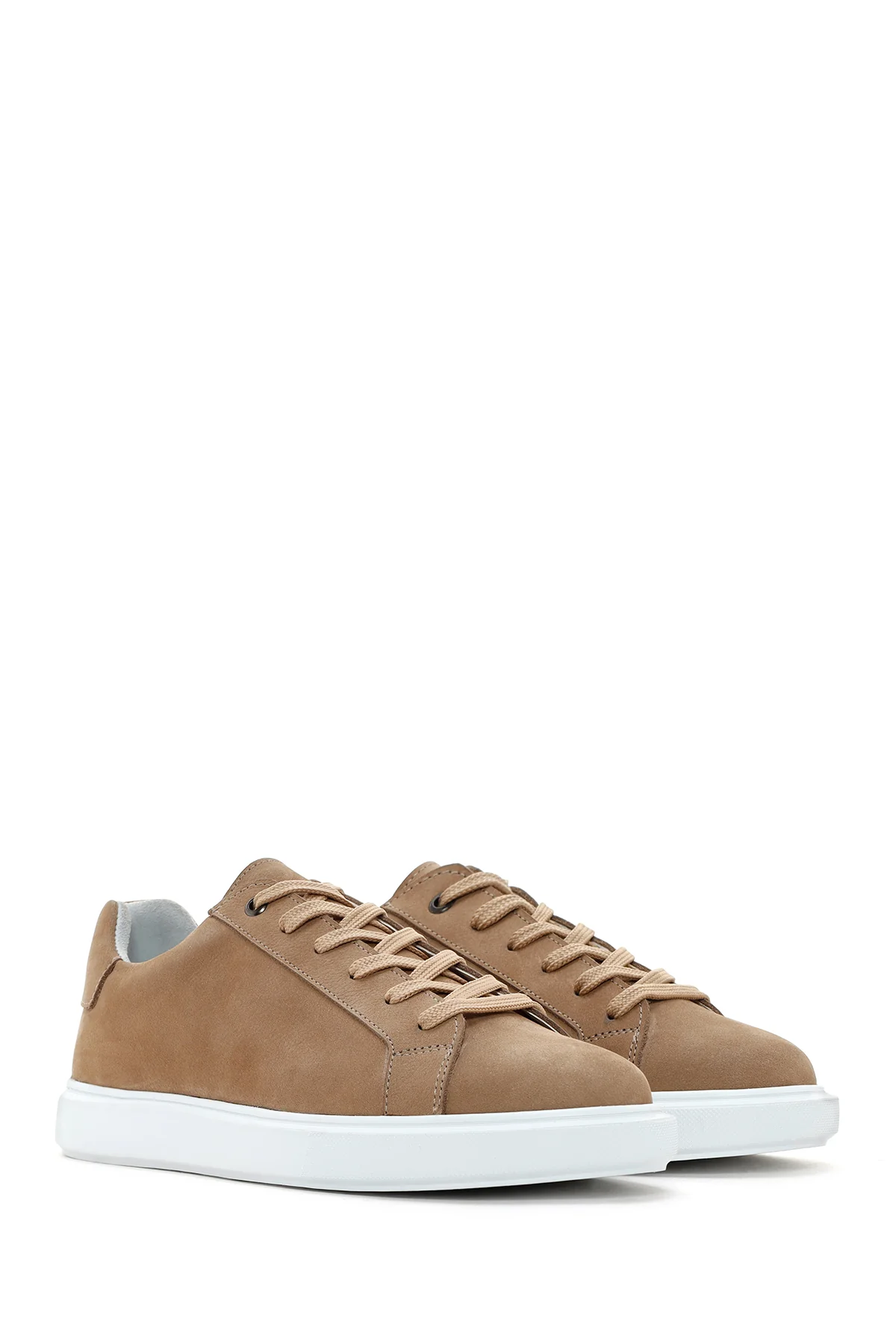 Erkek Vizon Bağcıklı Nubuk Deri Sneaker - Image 3