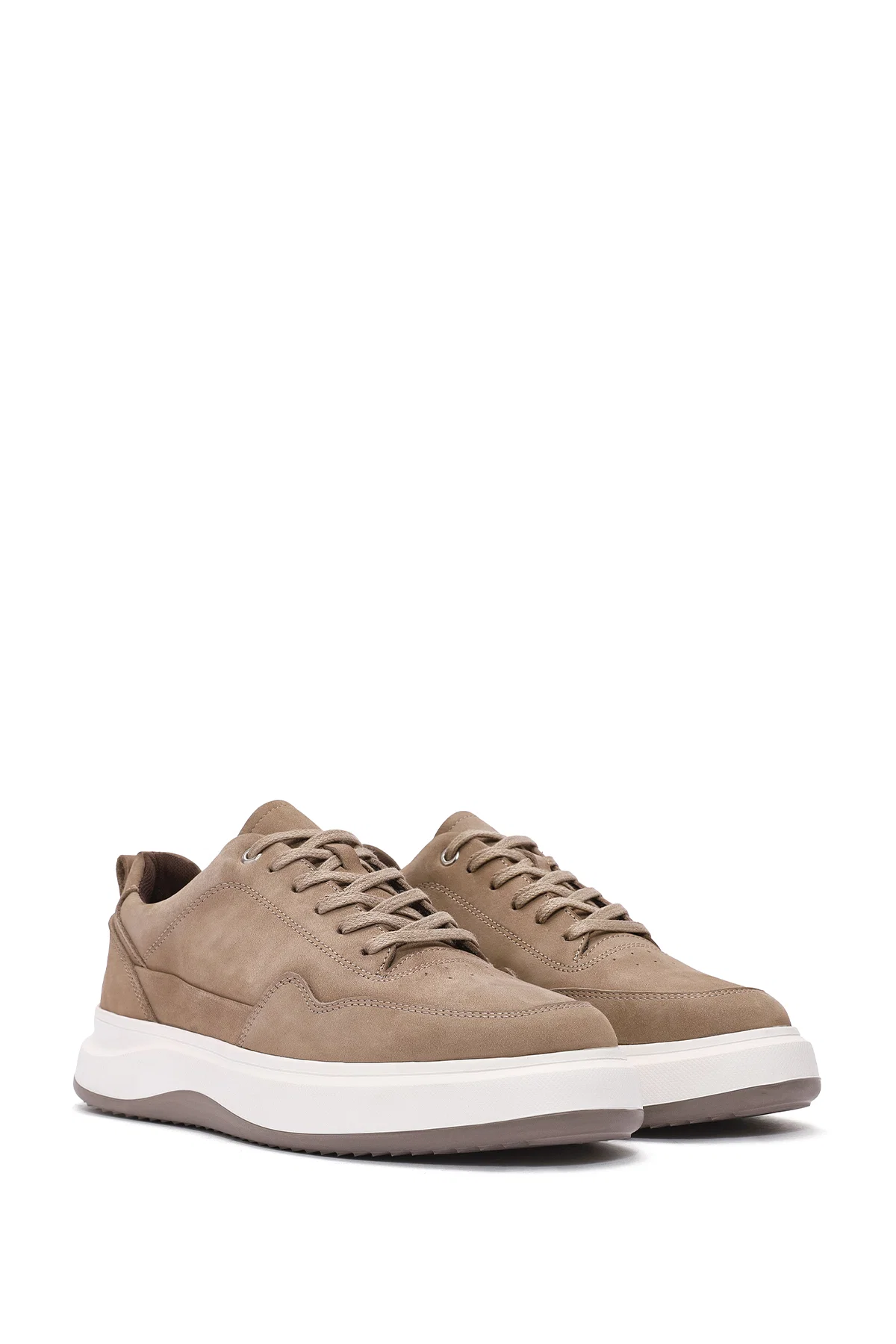 Erkek Vizon Bağcıklı Nubuk Deri Sneaker - Image 3
