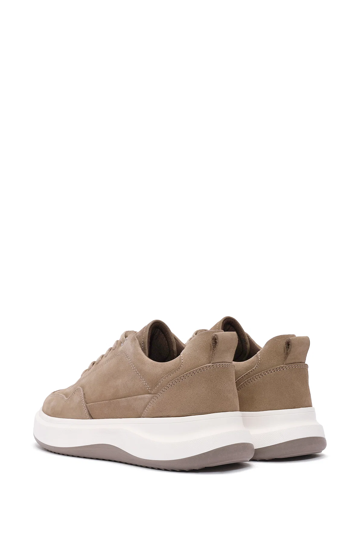 Erkek Vizon Bağcıklı Nubuk Deri Sneaker - Image 5