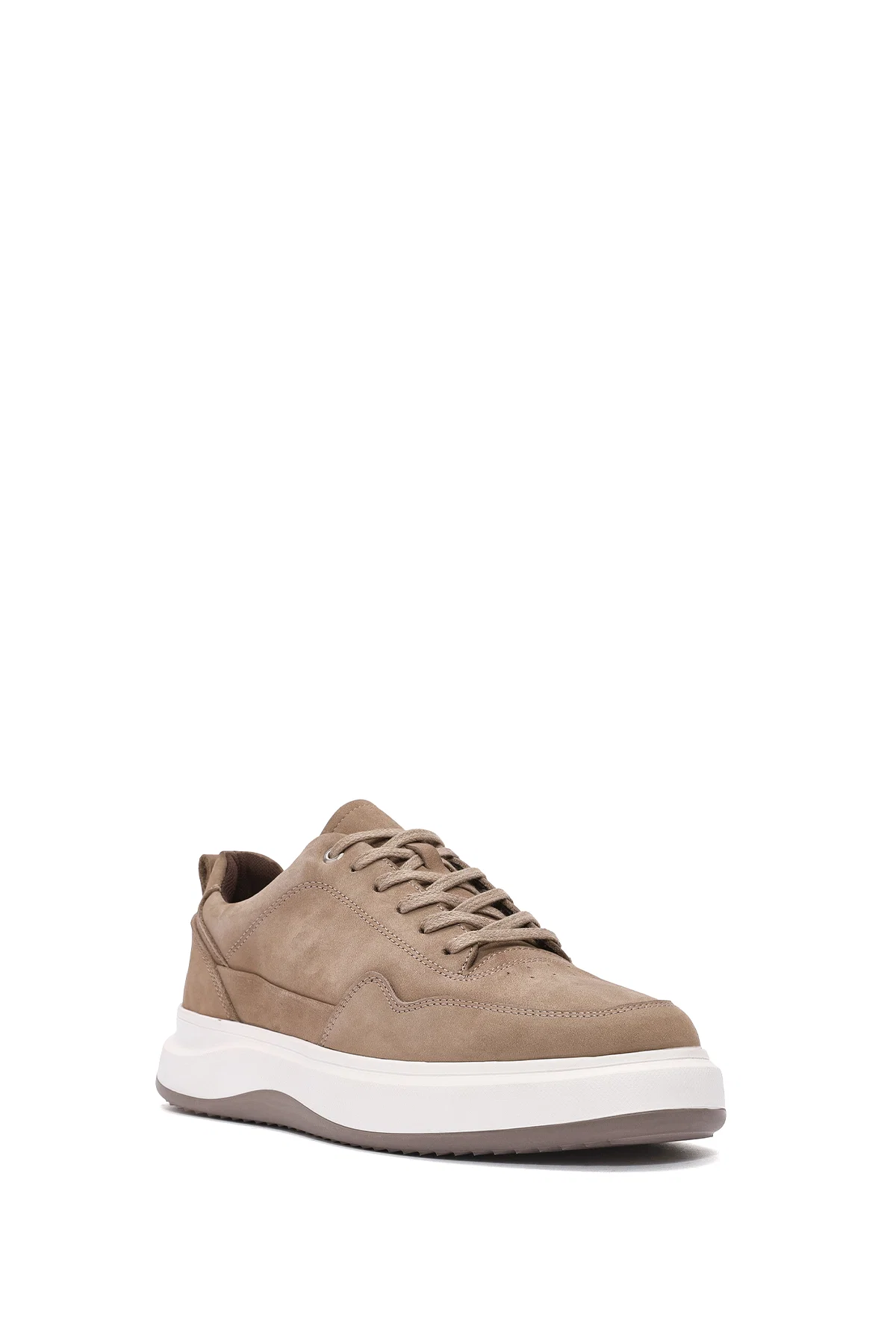 Erkek Vizon Bağcıklı Nubuk Deri Sneaker - Image 6