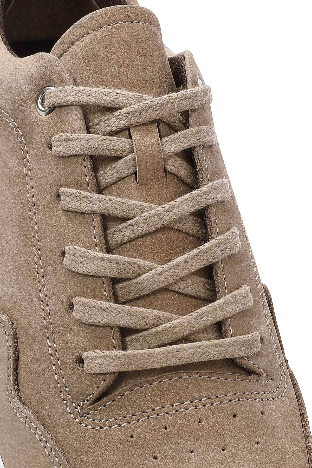 Erkek Vizon Bağcıklı Nubuk Deri Sneaker - Image 9