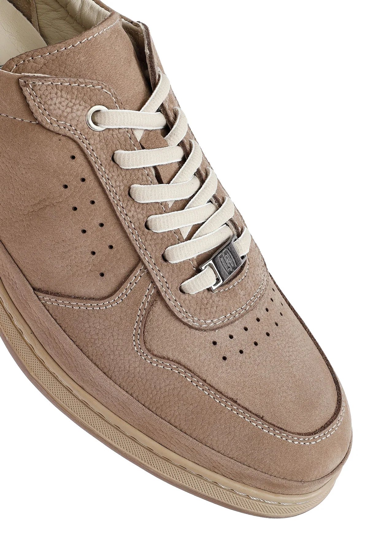 Erkek Vizon Bağcıklı Nubuk Deri Sneaker - Image 9