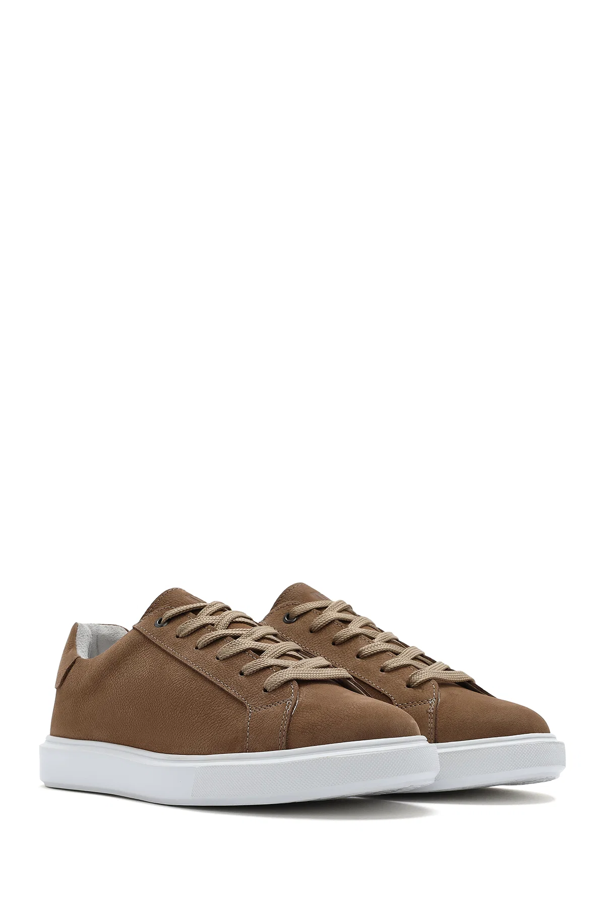Erkek Vizon Bağcıklı Nubuk Deri Sneaker - Image 3