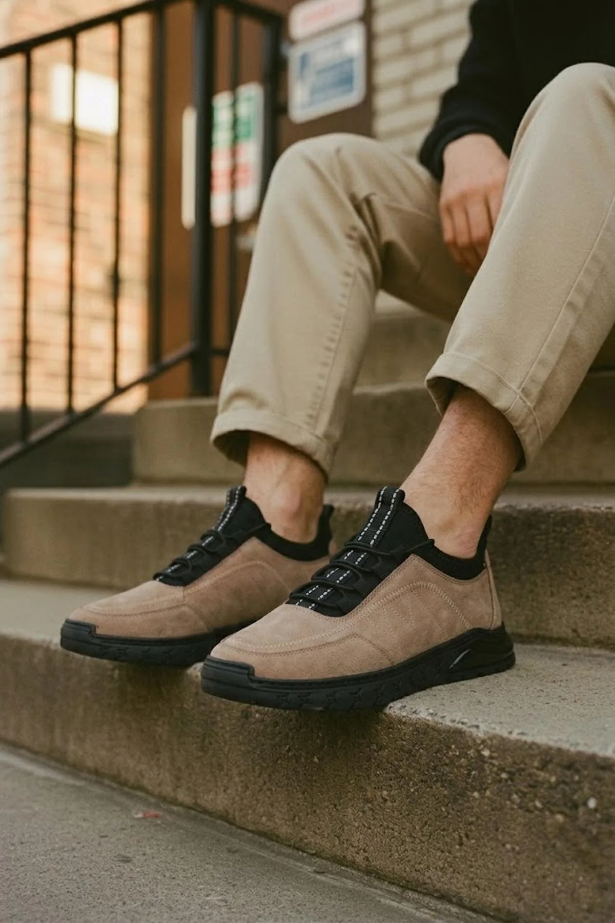 Erkek Vizon Bağcıklı Nubuk Deri Sneaker - Image 2