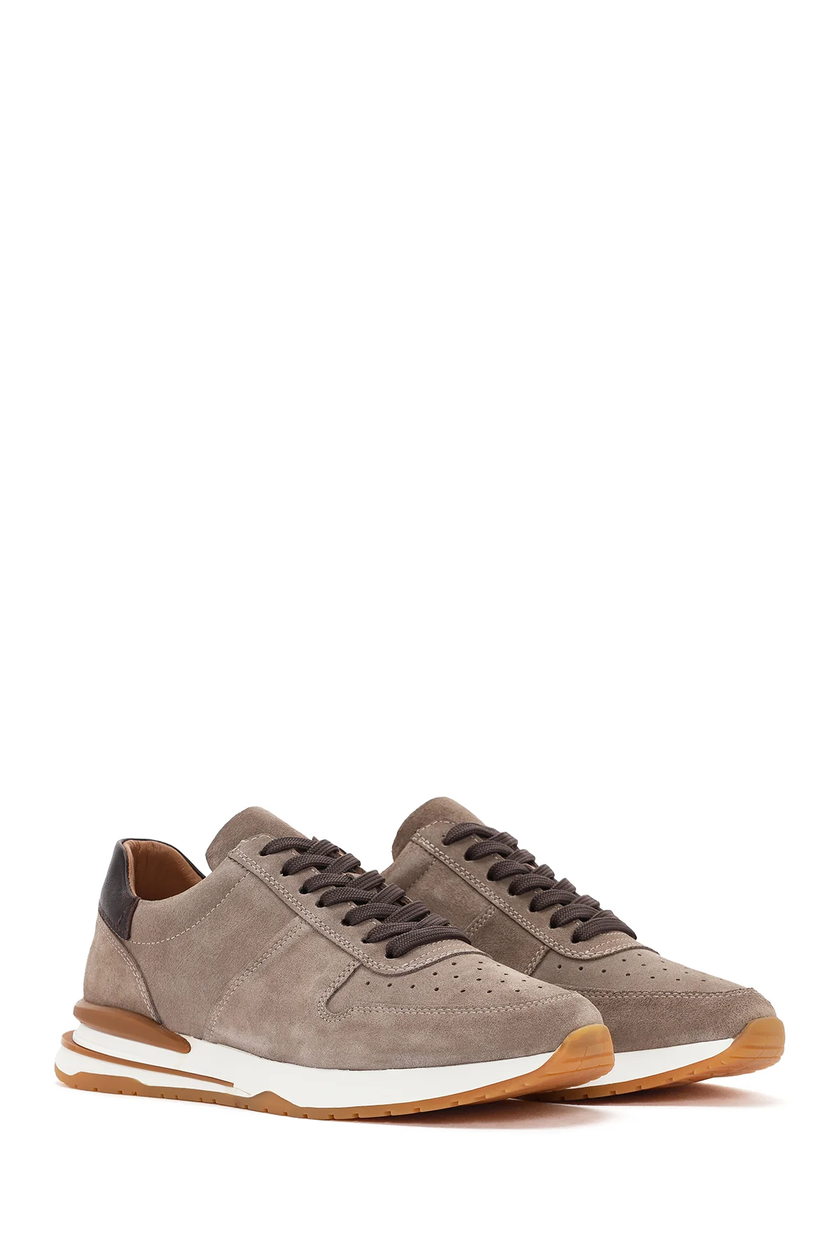 Erkek Vizon Bağcıklı Süet Deri Sneaker - Image 3