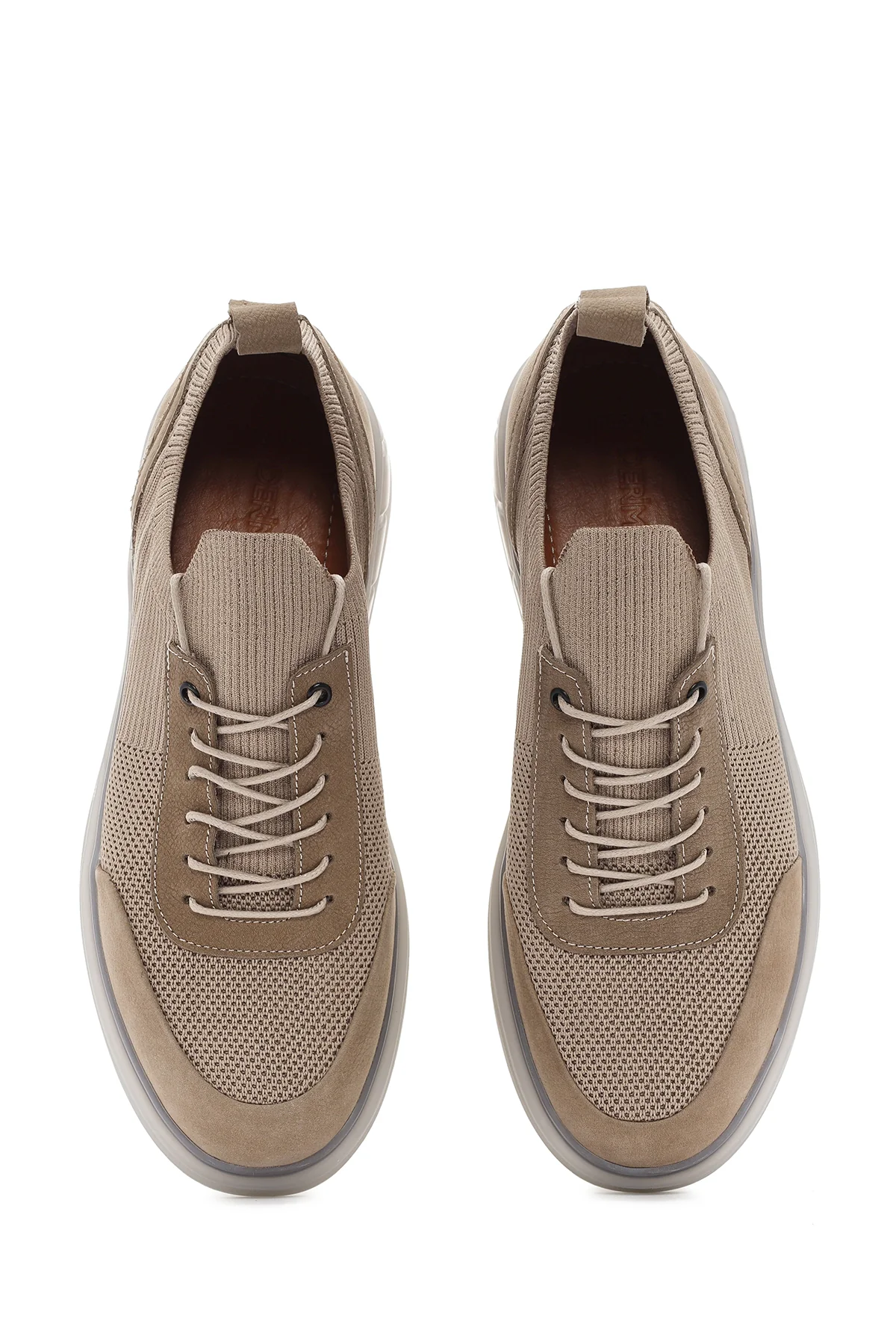 Erkek Vizon Kalın Tabanlı Bağcıklı Kumaş Sneaker - Image 7