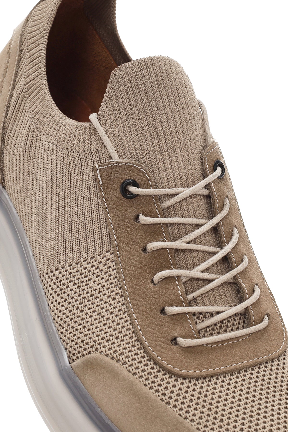 Erkek Vizon Kalın Tabanlı Bağcıklı Kumaş Sneaker - Image 9