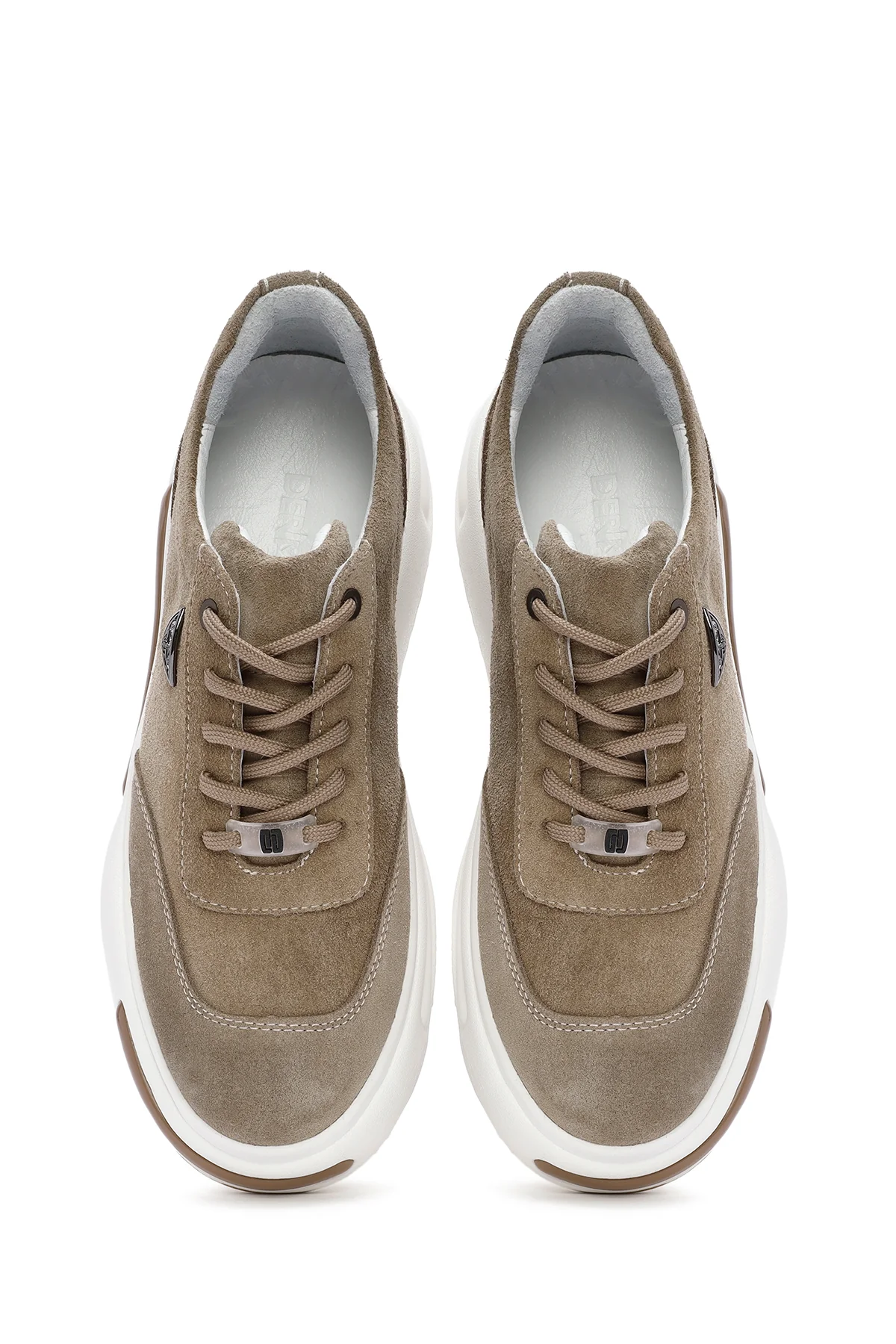 Erkek Vizon Kalın Tabanlı Bağcıklı Süet Deri Sneaker - Image 7