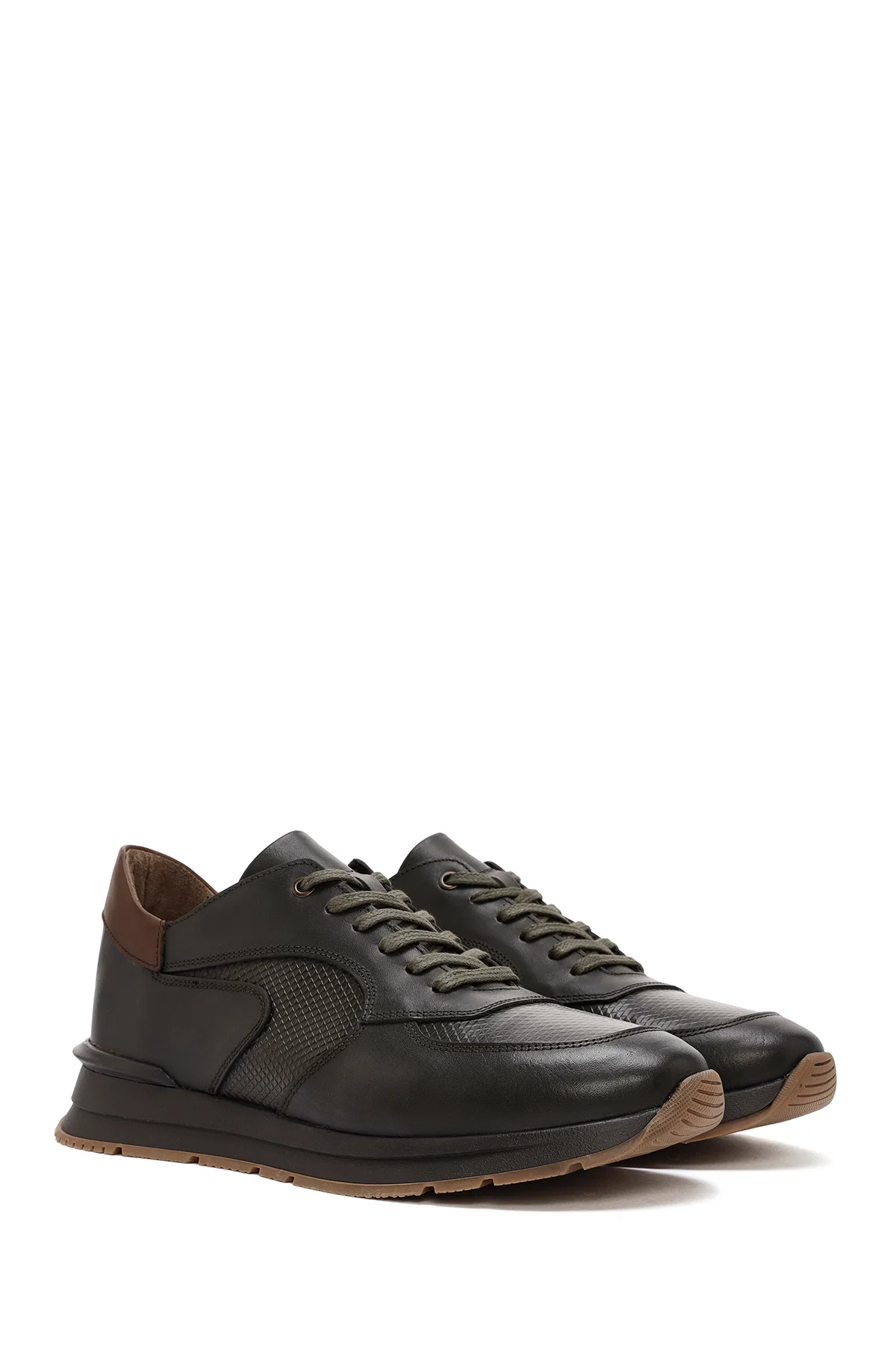 Erkek Yeşil Bağcıklı Deri Casual Sneaker - Image 3