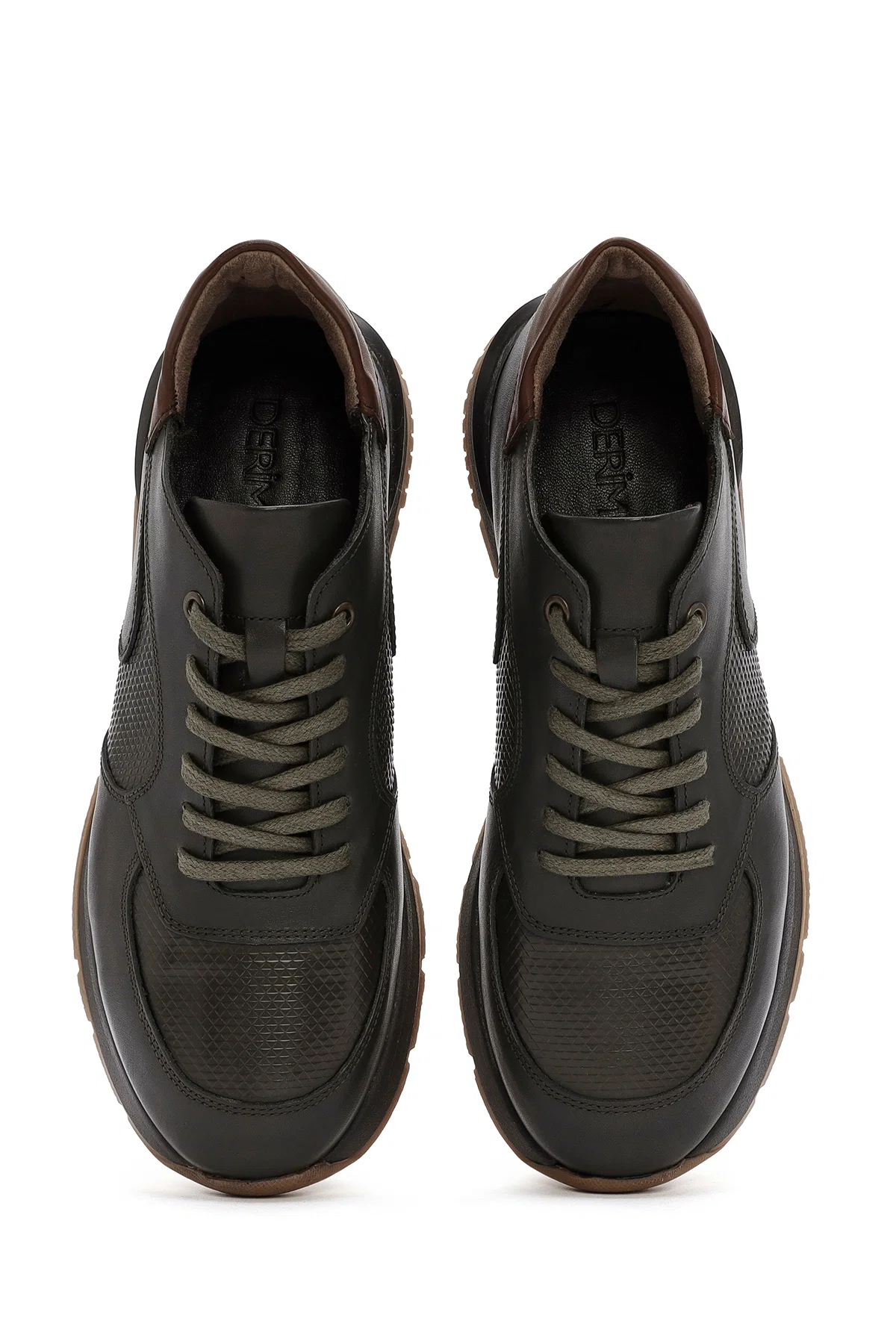 Erkek Yeşil Bağcıklı Deri Casual Sneaker - Image 7