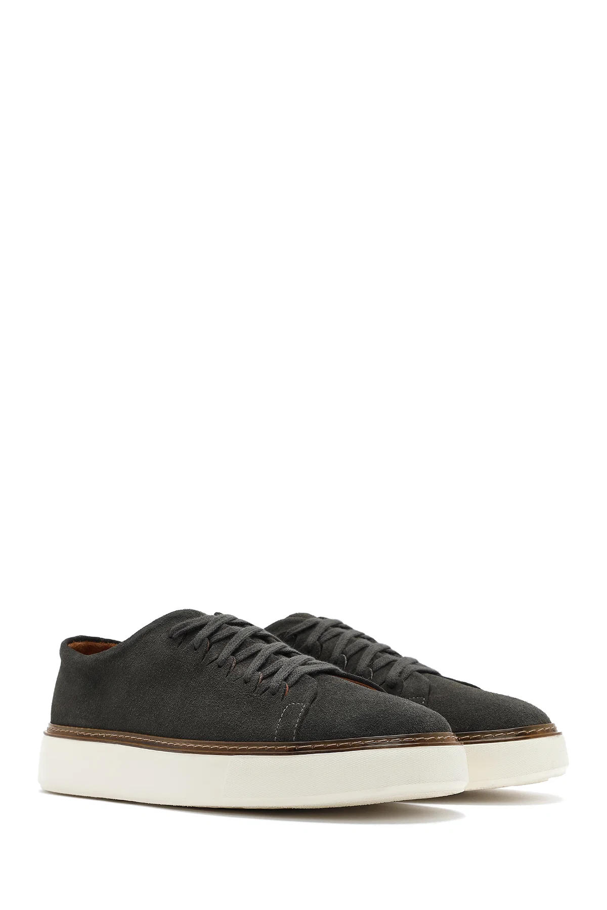 Erkek Yeşil Bağcıklı Kalın Tabanlı Süet Deri Sneaker - Image 3