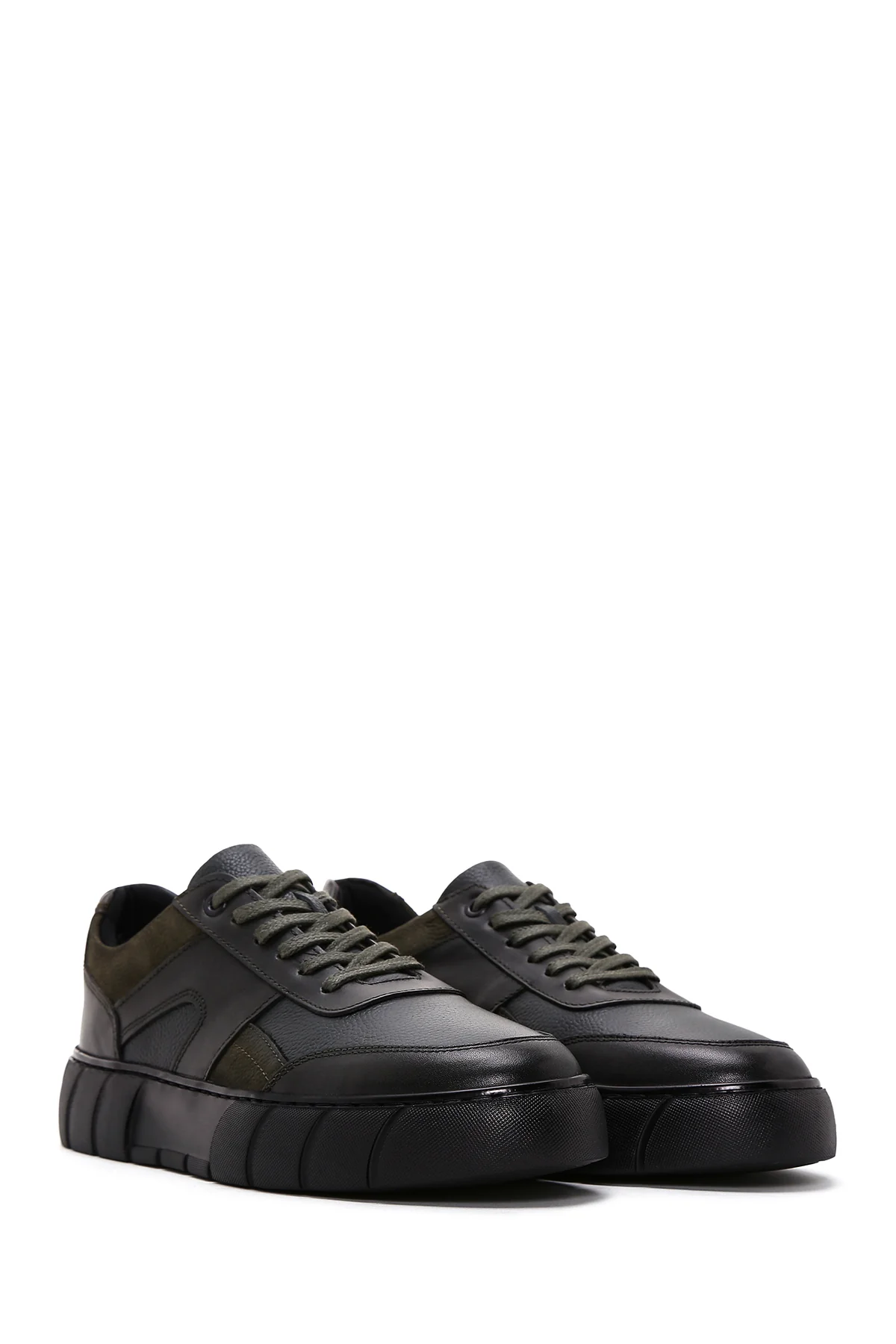 Erkek Yeşil Deri Kalın Tabanlı Sneaker - Image 3