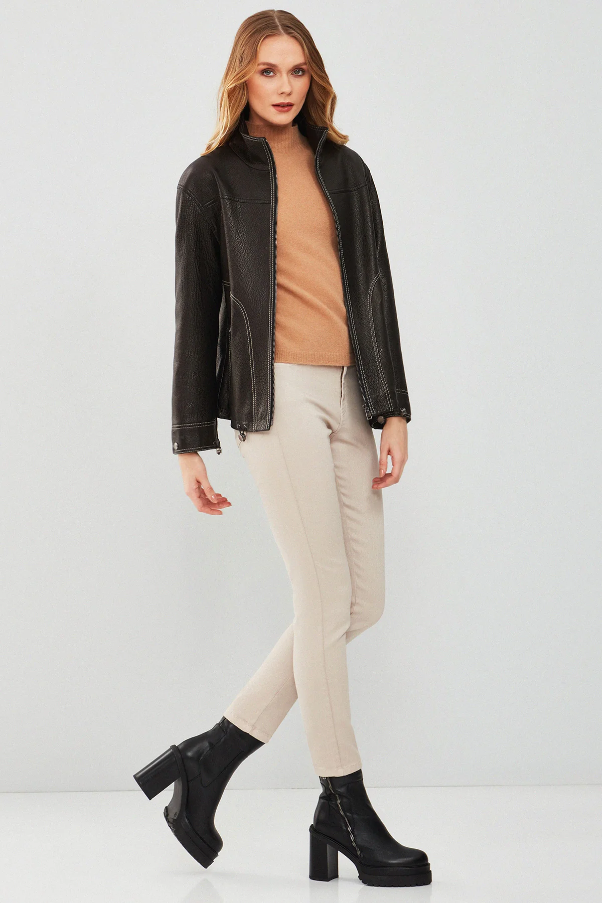 Evita Kadın Siyah Oversize Deri Ceket - Image 5