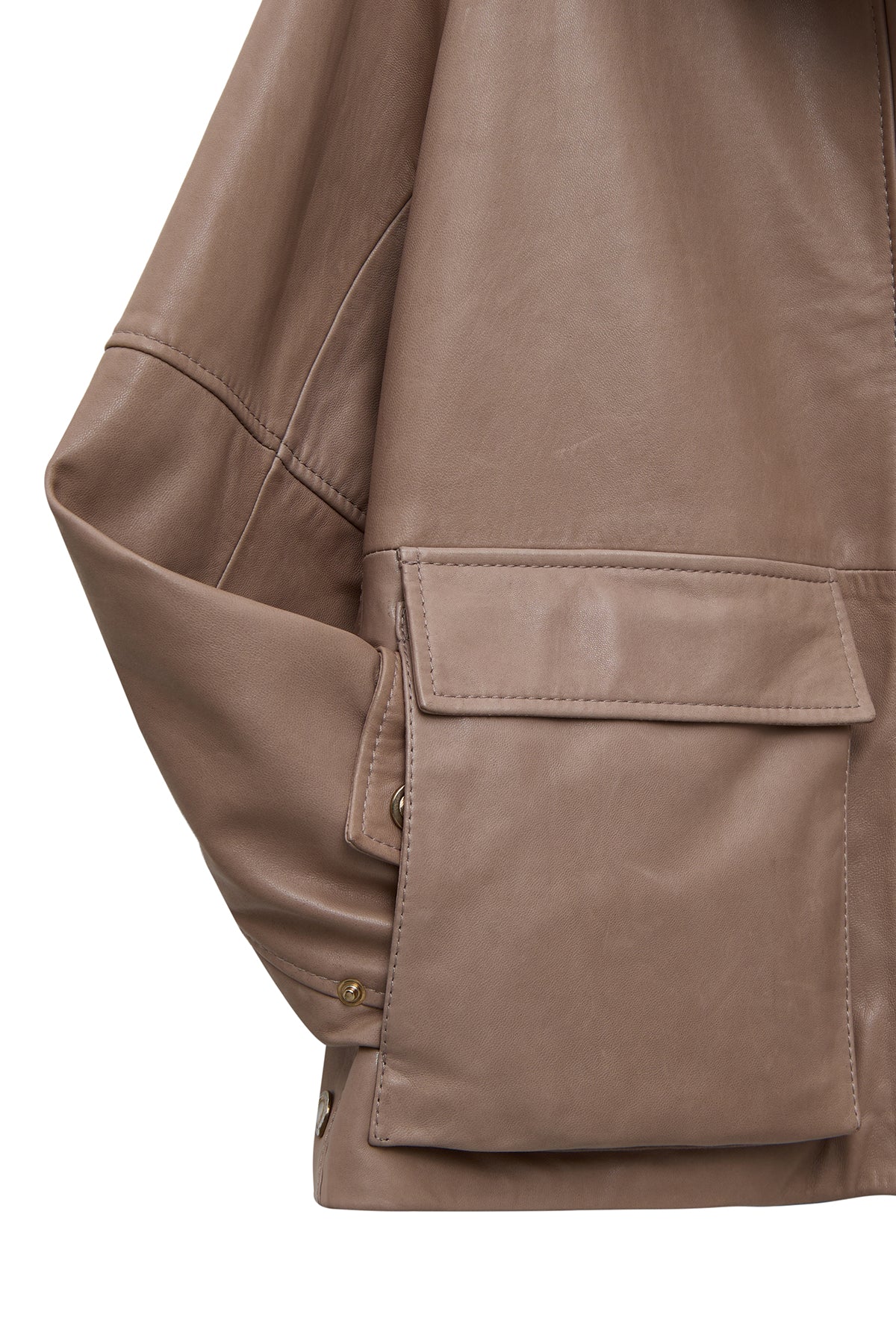 Fancy Kadın Bej Devrik Yaka Oversize Deri Mont - Image 6