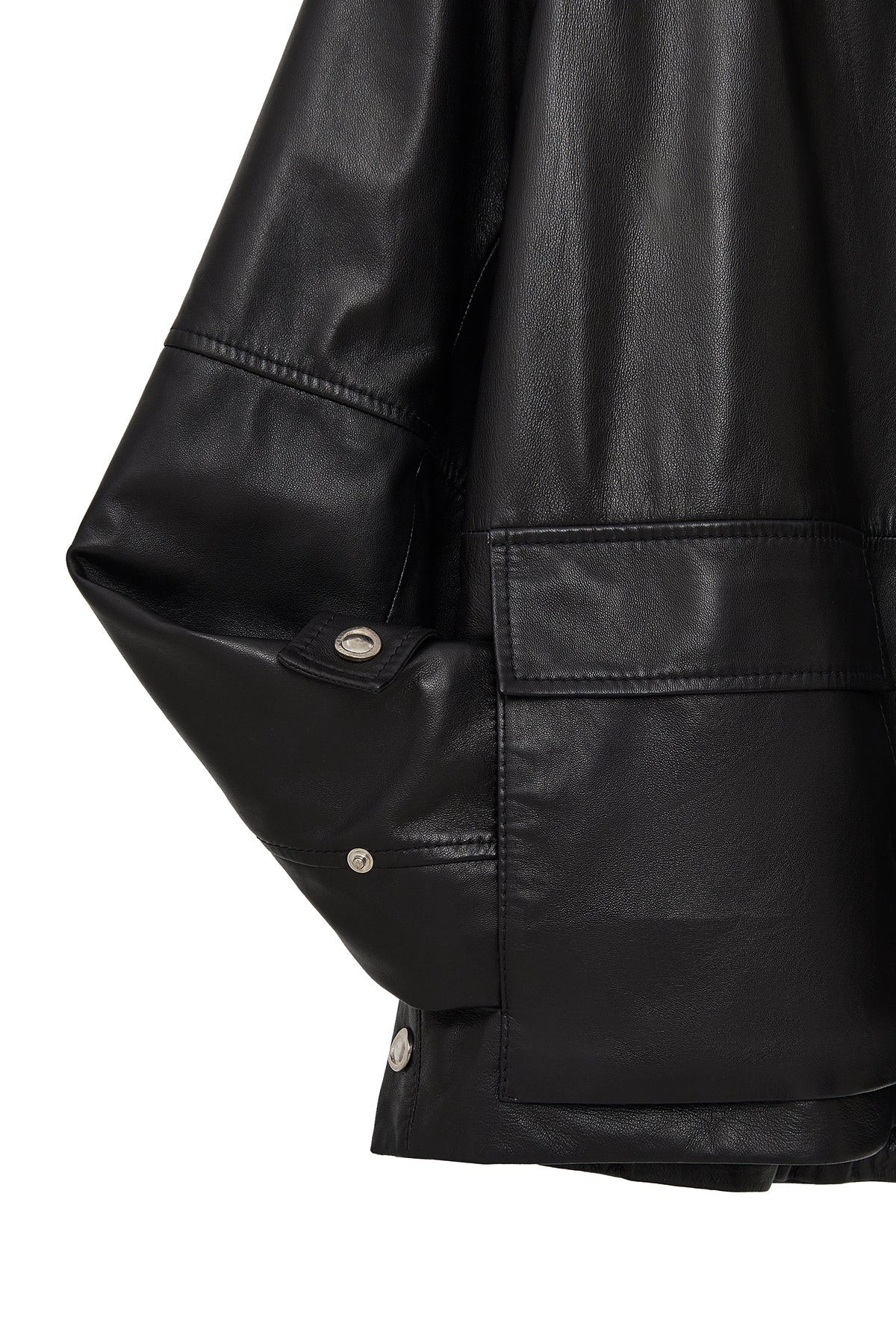 Fancy Kadın Siyah Devrik Yaka Oversize Deri Mont - Image 7