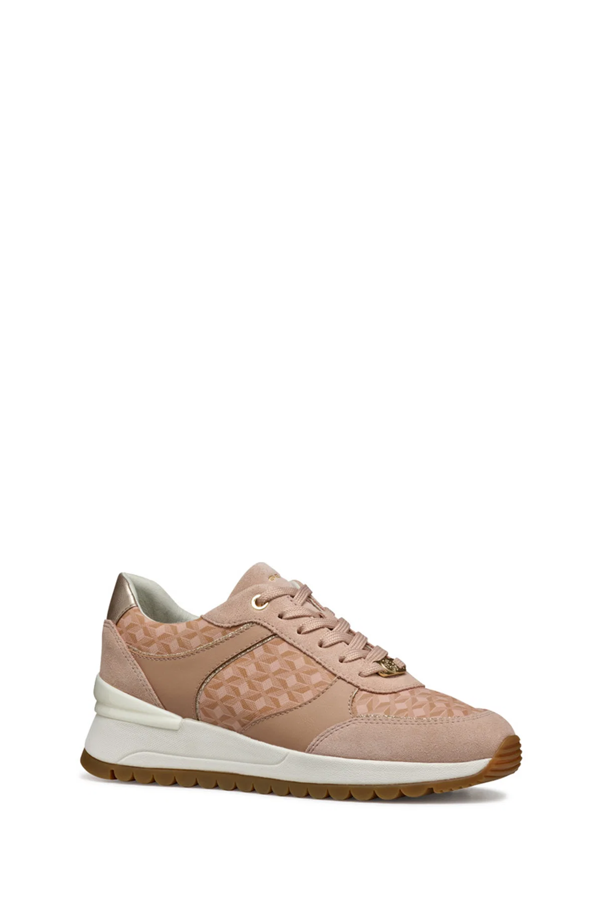 Geox Kadın Bej Bağcıklı Kalın Tabanlı Desenli Deri Sneaker - Image 2