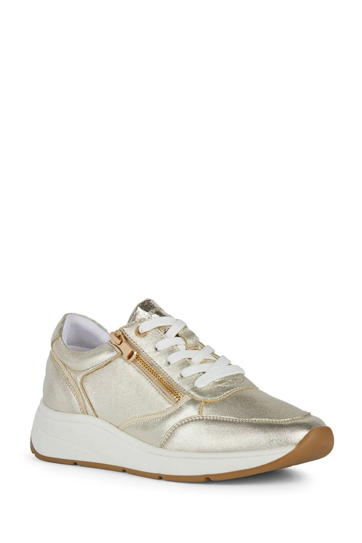 Geox Kadın Bej Cristael Bağcıklı Metalik Deri Sneaker - Image 3