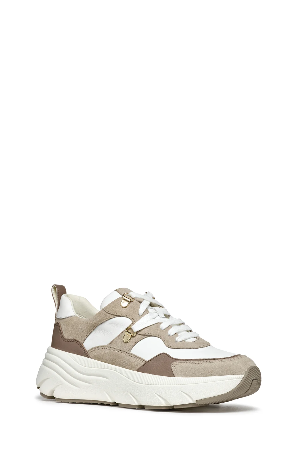 Geox Kadın Beyaz Diamanta Bağcıklı Kalın Tabanlı Süet Deri Spor Sneaker - Image 3